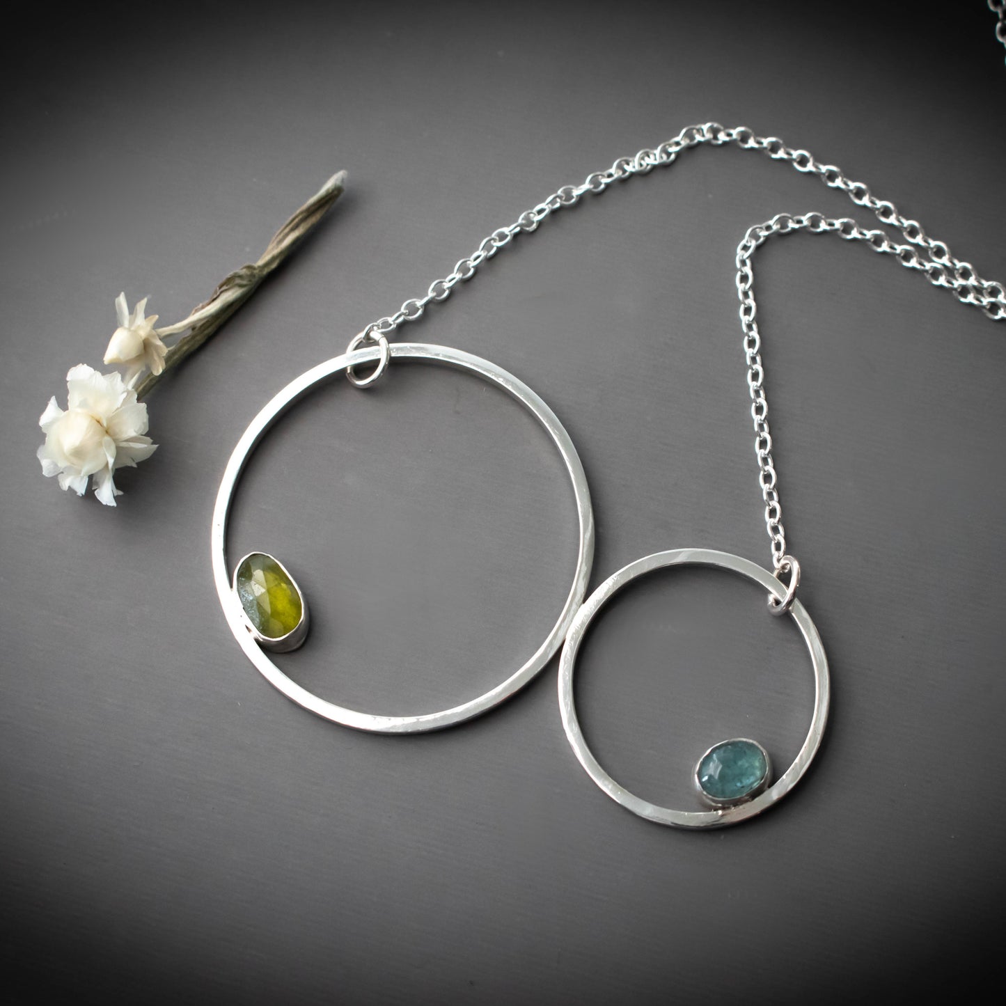 Double Hoop Kyanite And Vesuvianite Gemstone Necklace-Womens-LittleGreenRoomJewelry-LittleGreenRoomJewelry