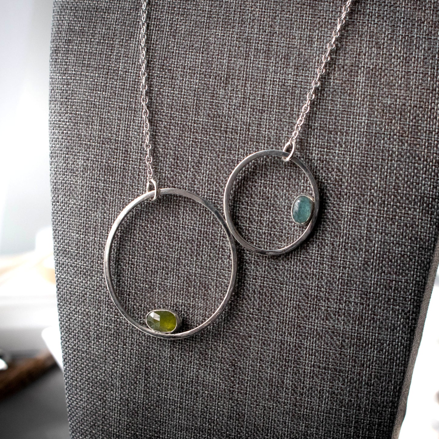 Double Hoop Kyanite And Vesuvianite Gemstone Necklace-Womens-LittleGreenRoomJewelry-LittleGreenRoomJewelry