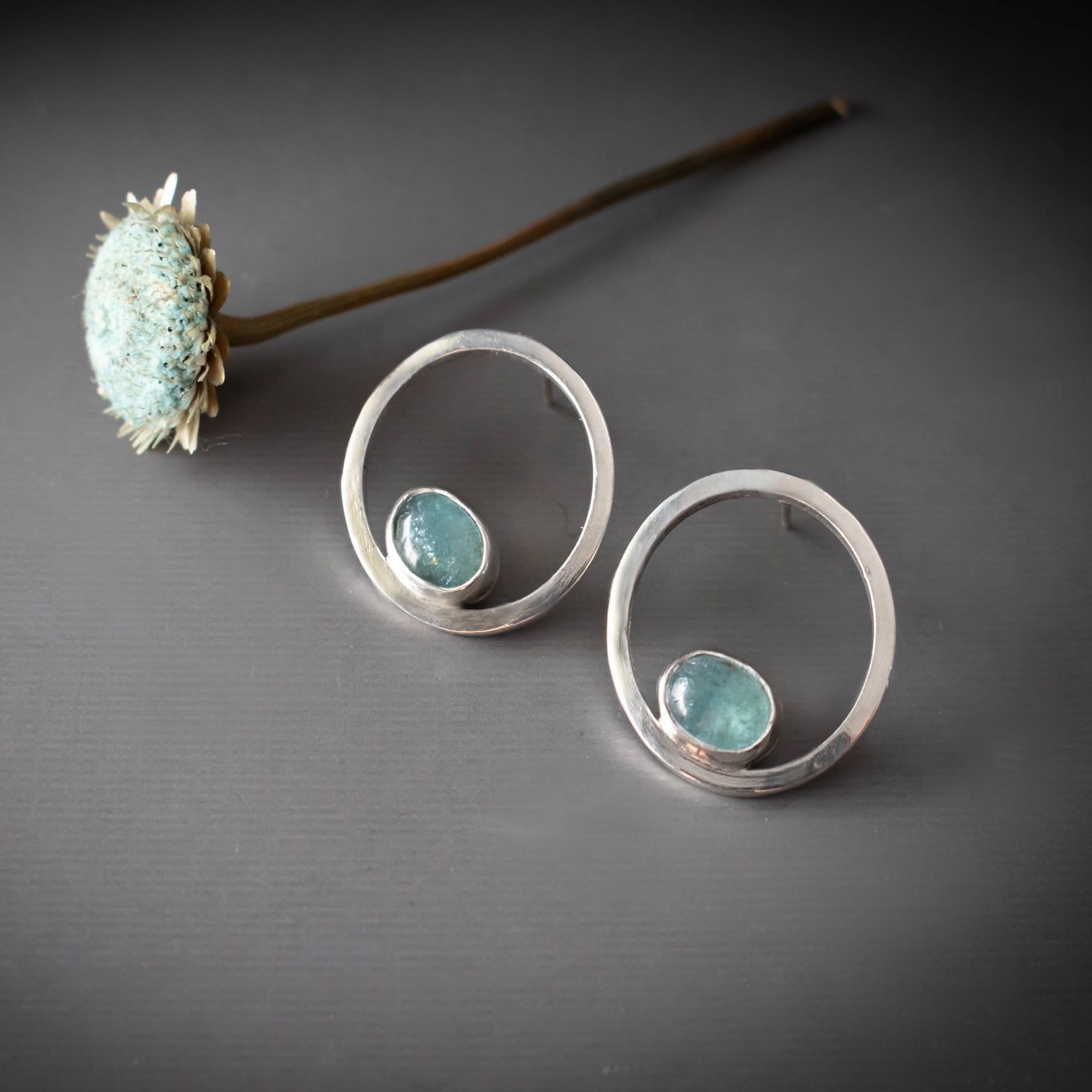 Modern Aqua Kyanite Hoop Earrings-Womens-LittleGreenRoomJewelry-LittleGreenRoomJewelry
