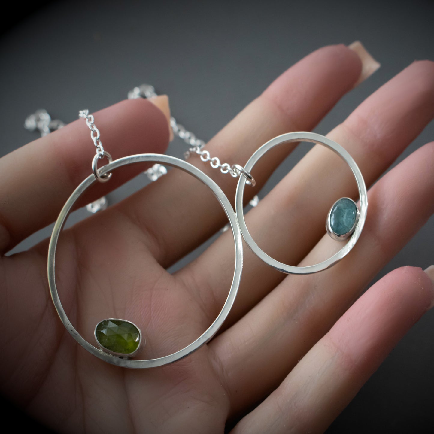 Double Hoop Kyanite And Vesuvianite Gemstone Necklace-Womens-LittleGreenRoomJewelry-LittleGreenRoomJewelry