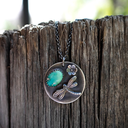 Dreamy Dragonfly Sonoran Gold Turquoise Necklace-Womens-LittleGreenRoomJewelry-LittleGreenRoomJewelry