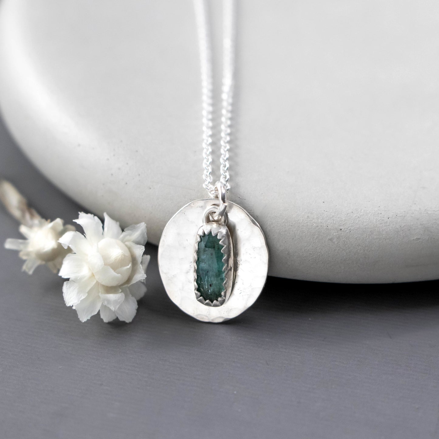 Waters Edge Green Kyanite Hammered Necklace-Womens-LittleGreenRoomJewelry-16" necklace-LittleGreenRoomJewelry