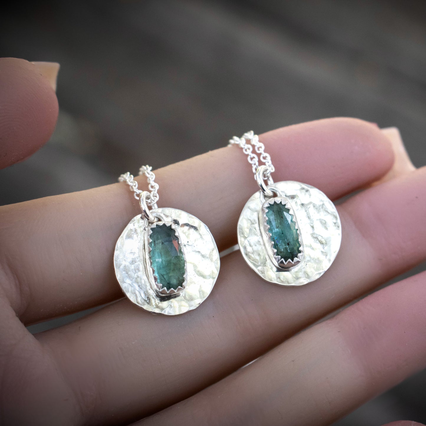 Waters Edge Green Kyanite Hammered Necklace-Womens-LittleGreenRoomJewelry-LittleGreenRoomJewelry