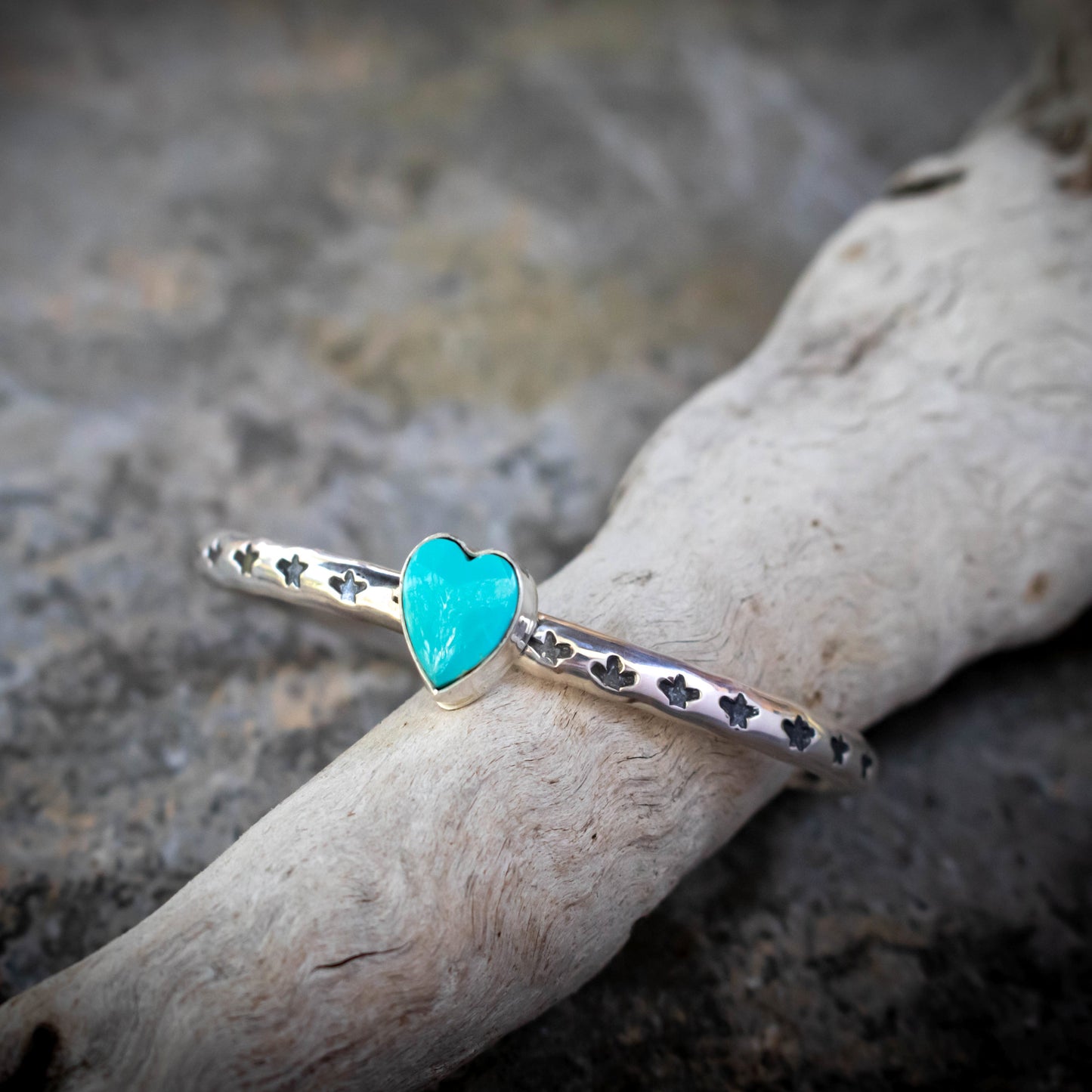 Turquoise Heart And Star Cuff Bracelet-Womens-LittleGreenRoomJewelry-LittleGreenRoomJewelry