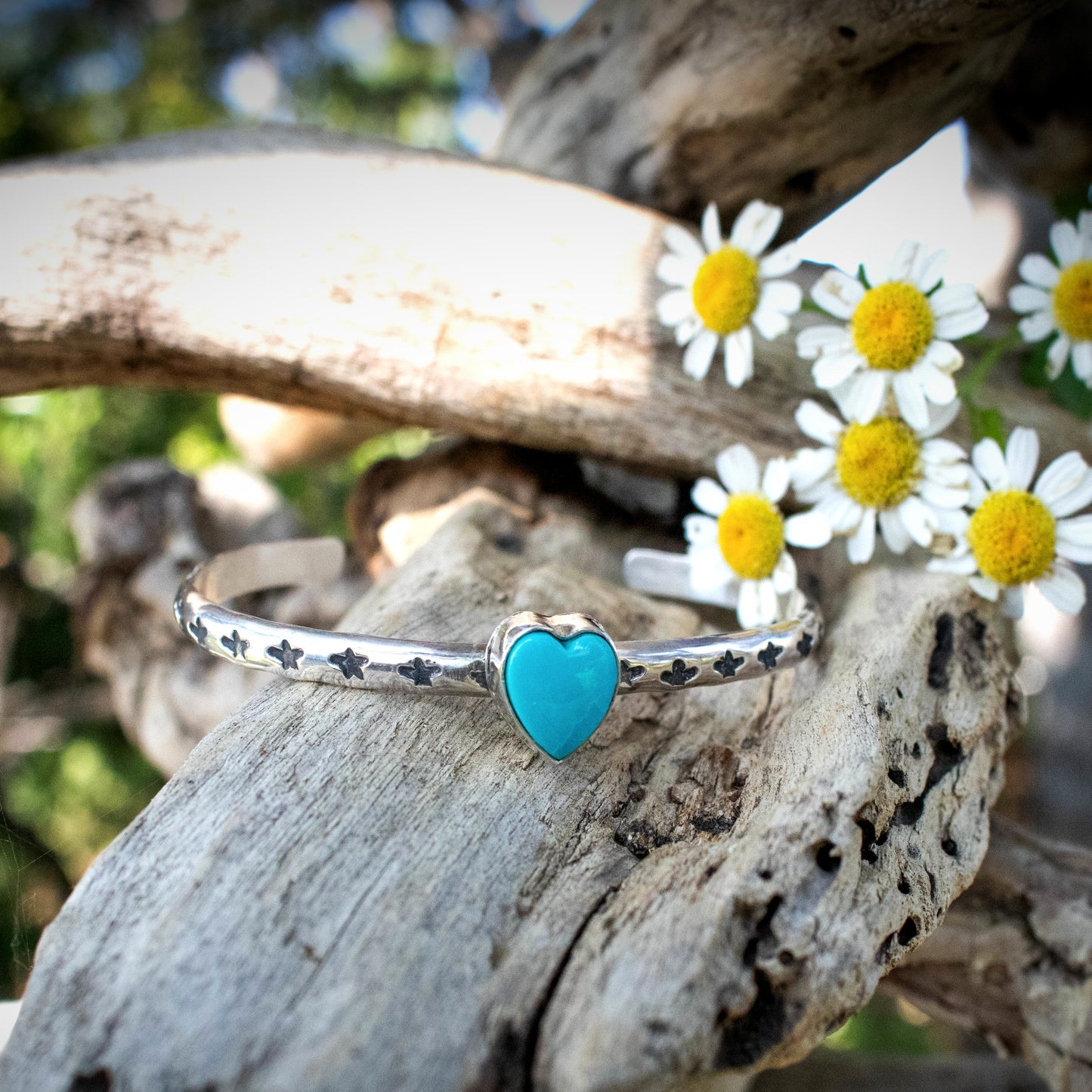 Turquoise Heart And Star Cuff Bracelet-Womens-LittleGreenRoomJewelry-LittleGreenRoomJewelry
