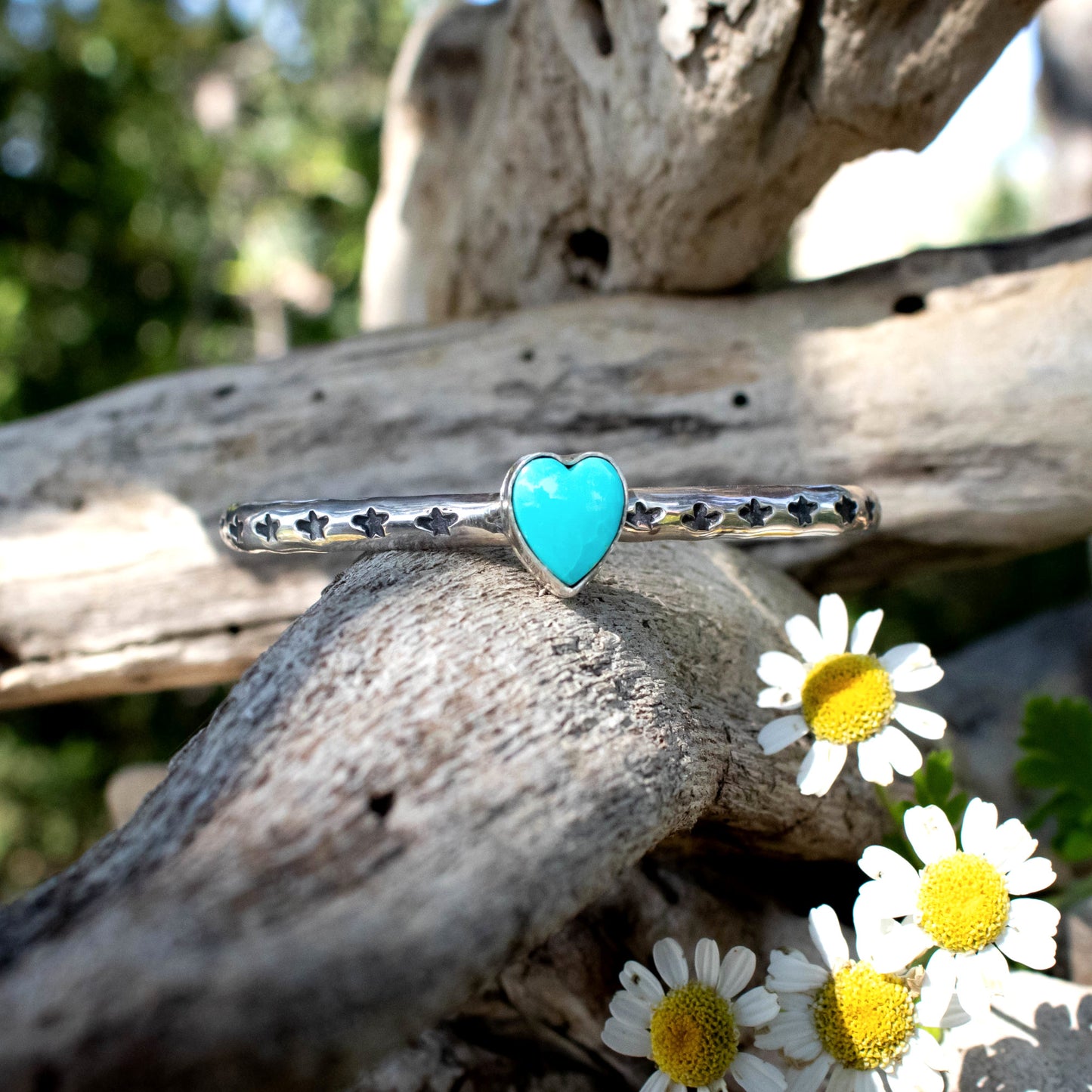 Turquoise Heart And Star Cuff Bracelet-Womens-LittleGreenRoomJewelry-LittleGreenRoomJewelry