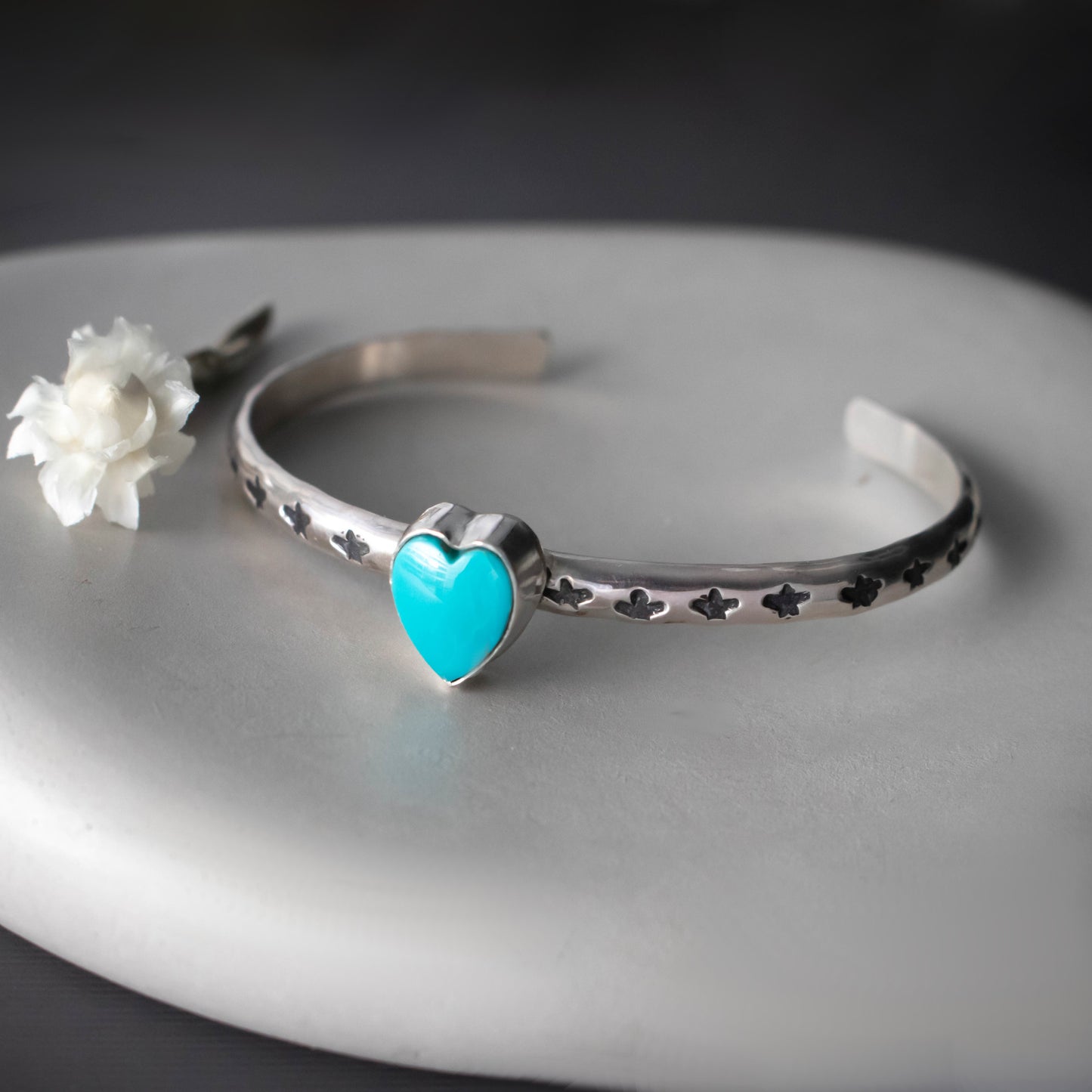 Turquoise Heart And Star Cuff Bracelet-Womens-LittleGreenRoomJewelry-LittleGreenRoomJewelry