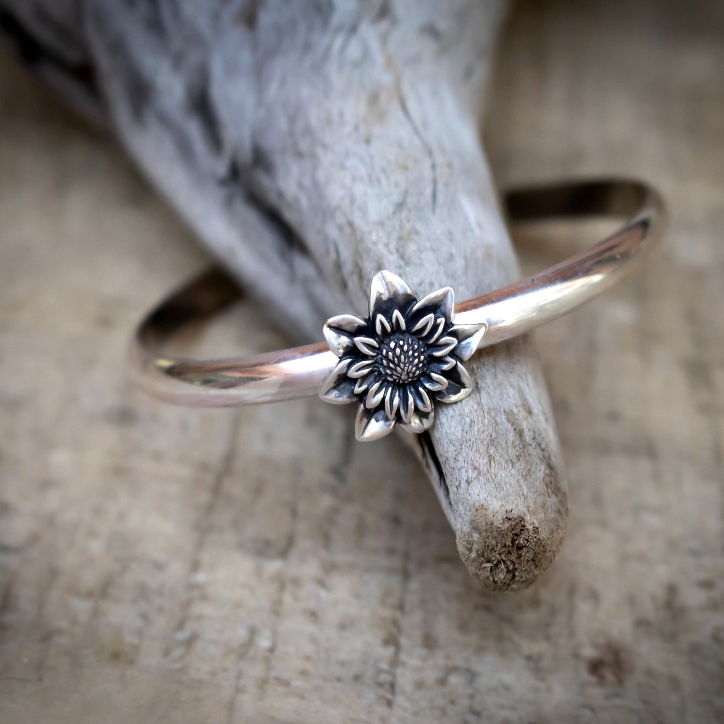 Sterling Sunflower Cuff Bracelet-Womens-LittleGreenRoomJewelry-LittleGreenRoomJewelry
