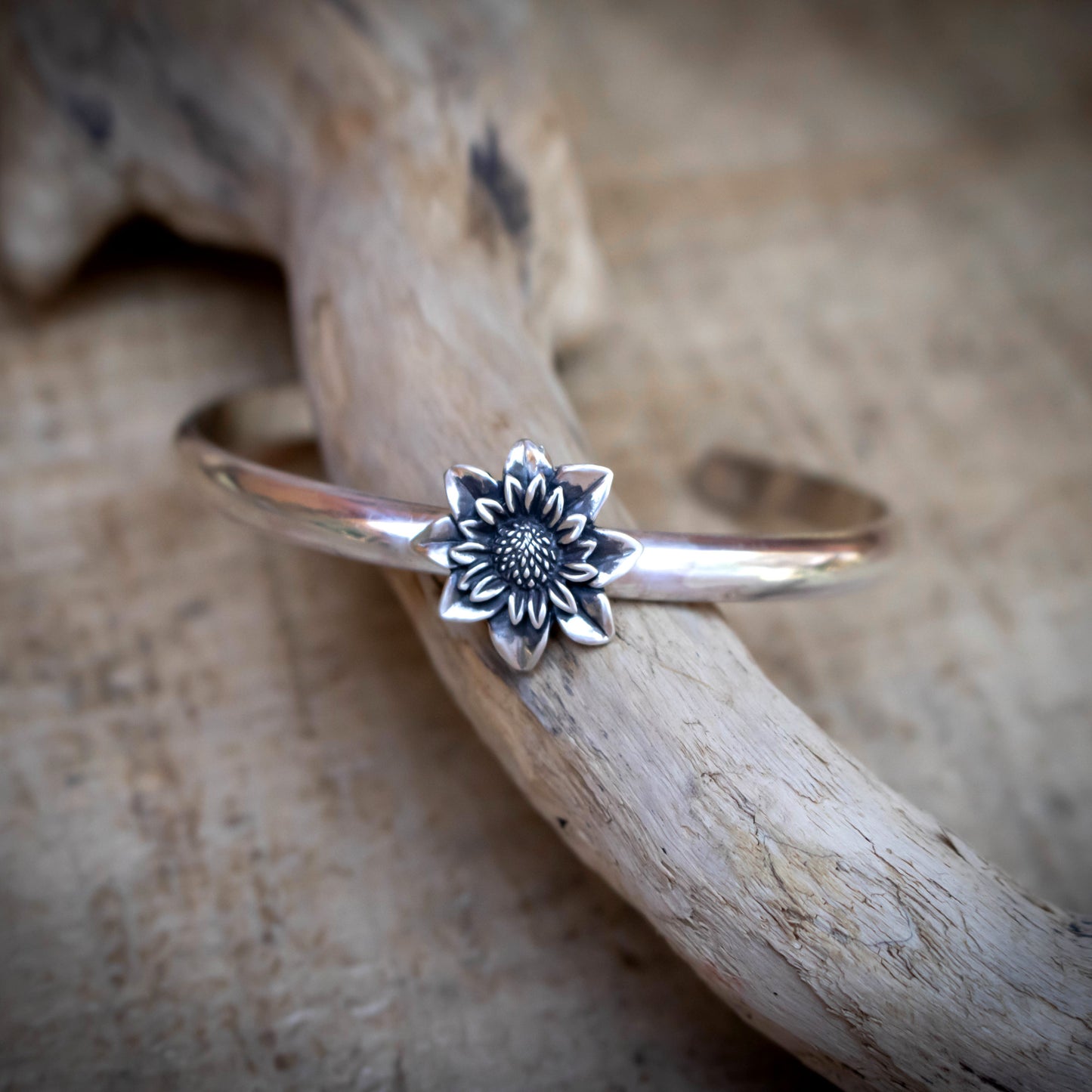 Sterling Sunflower Cuff Bracelet-Womens-LittleGreenRoomJewelry-LittleGreenRoomJewelry
