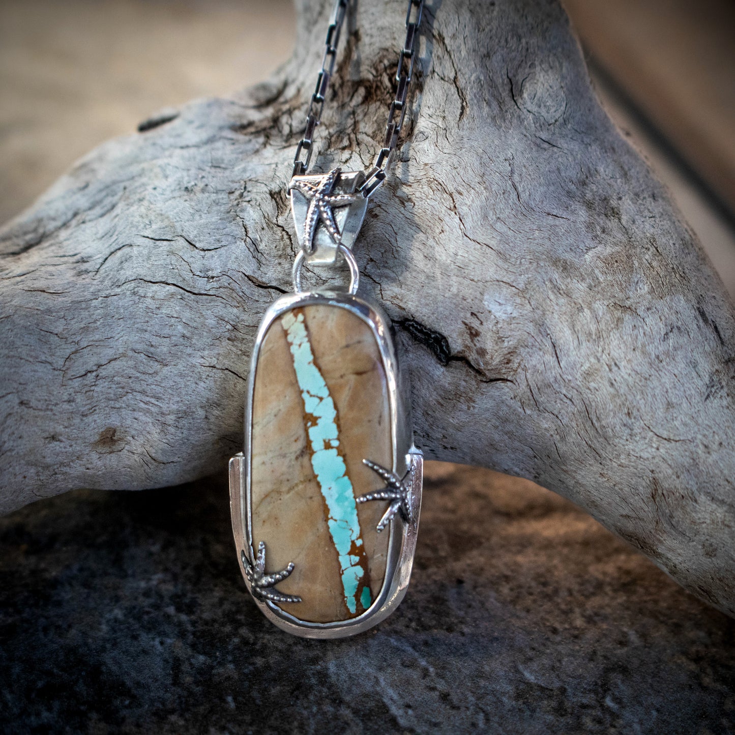 Ribbon Turquoise Waterfall Sea Star Necklace-Womens-LittleGreenRoomJewelry-LittleGreenRoomJewelry