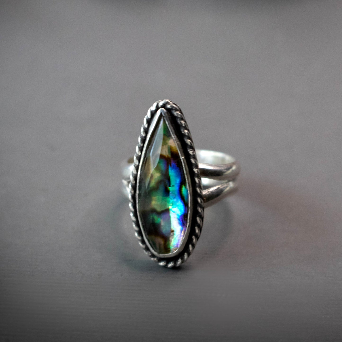 Ocean Tide Faceted Abalone Ring Size 7-Womens-LittleGreenRoomJewelry-LittleGreenRoomJewelry