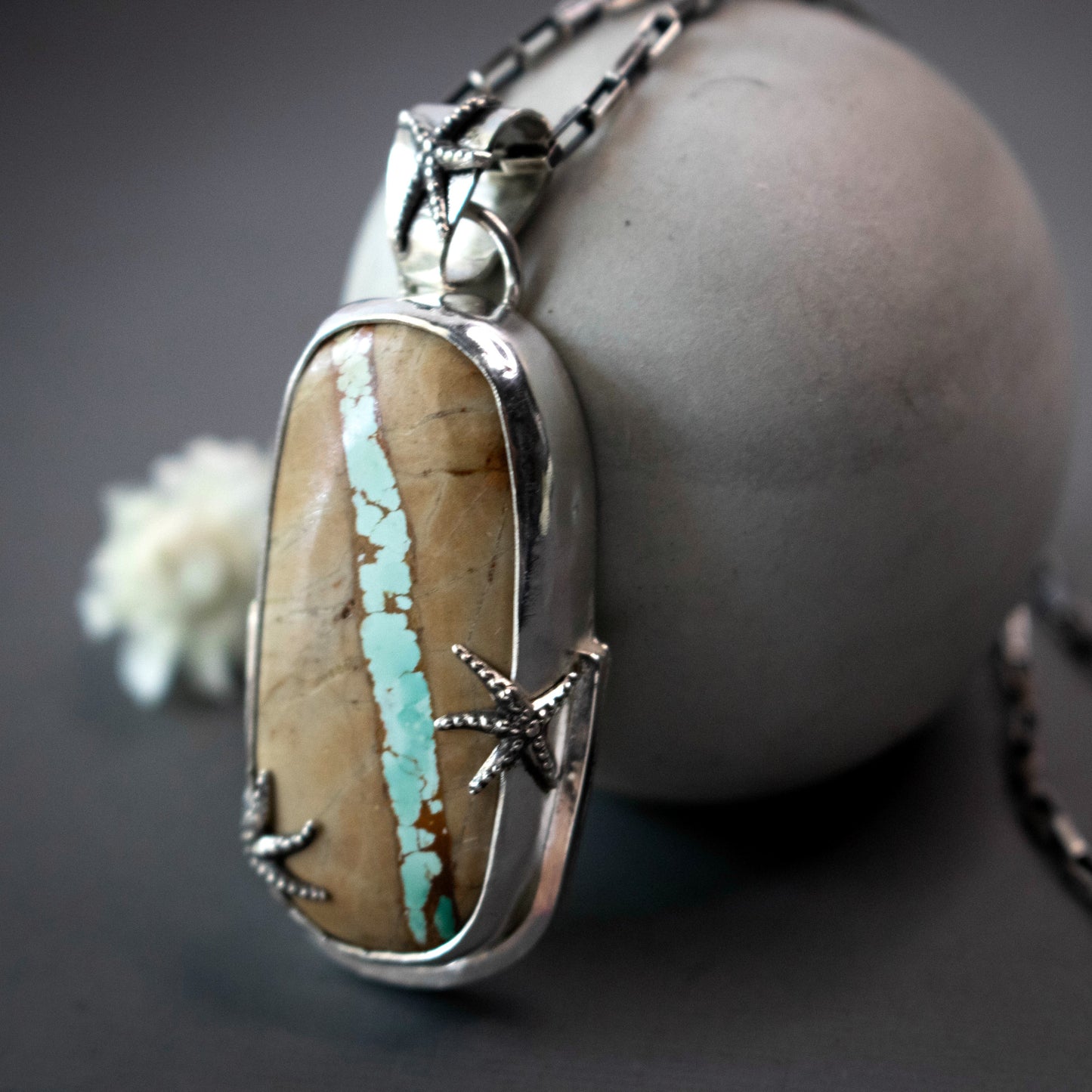 Ribbon Turquoise Waterfall Sea Star Necklace-Womens-LittleGreenRoomJewelry-LittleGreenRoomJewelry