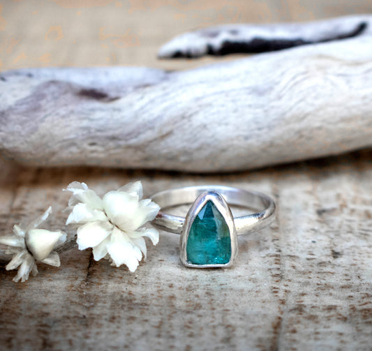 Faceted Blue Paraiba Sterling Silver Ring Size 7-Womens-LittleGreenRoomJewelry-LittleGreenRoomJewelry