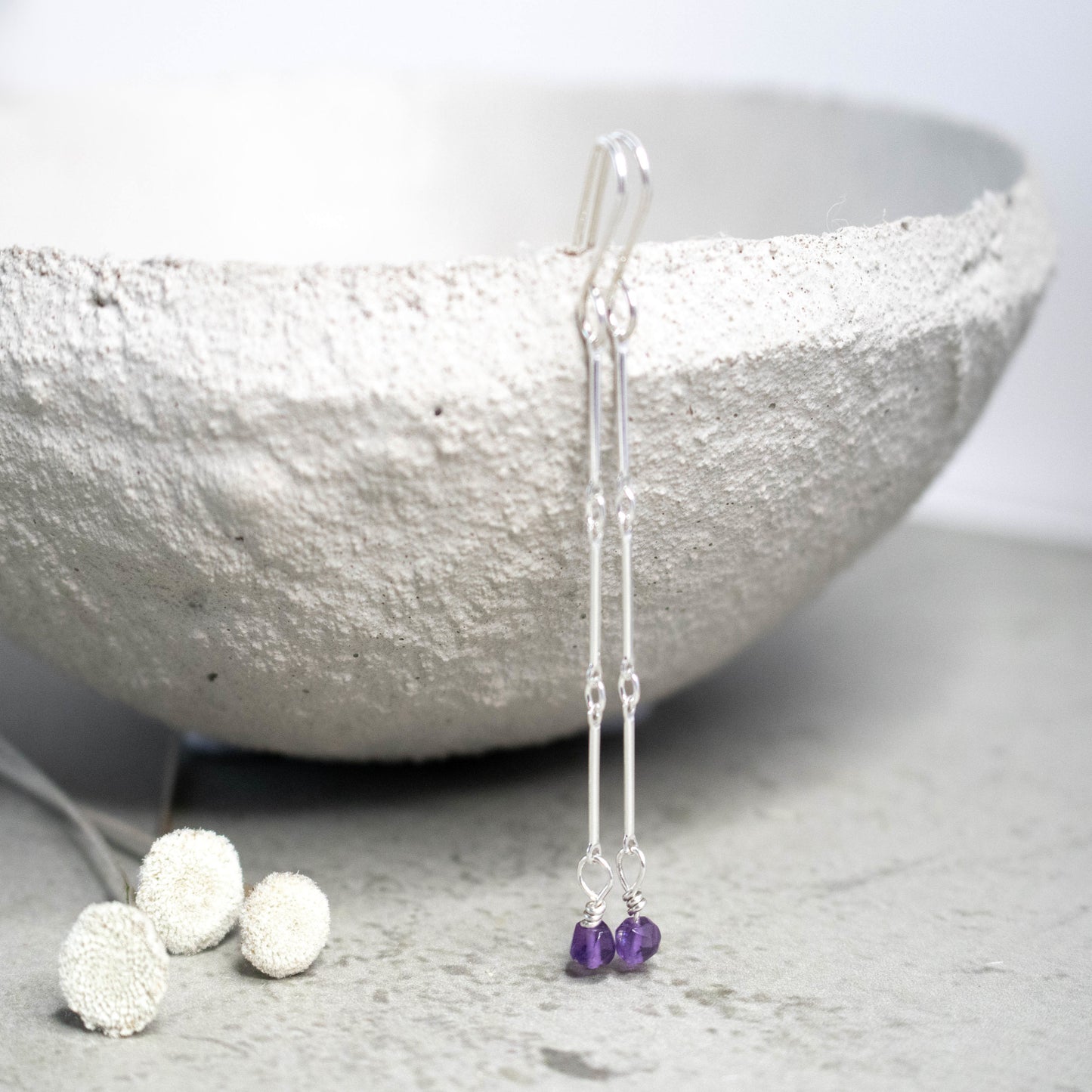 Amethyst Link Chain Earrings-Womens-LittleGreenRoomJewelry-LittleGreenRoomJewelry