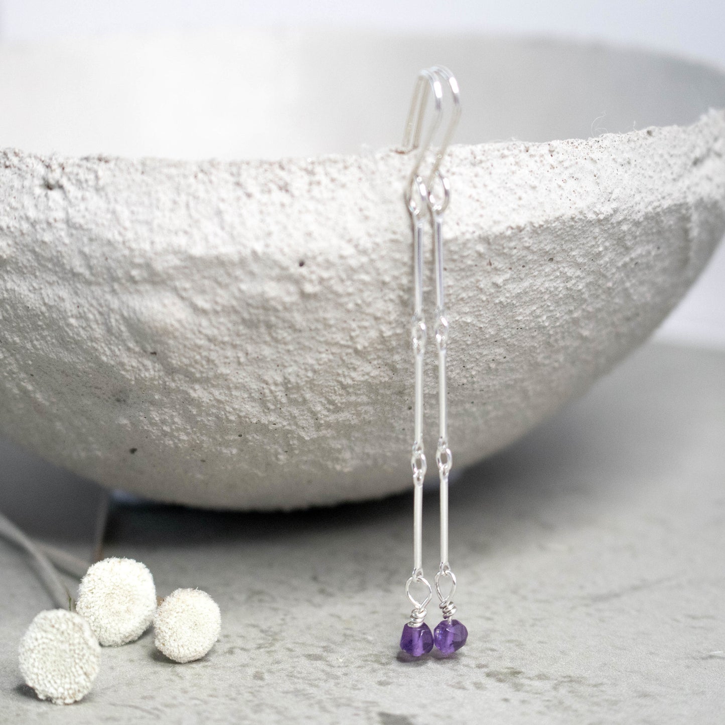 Amethyst Link Chain Earrings-Womens-LittleGreenRoomJewelry-LittleGreenRoomJewelry