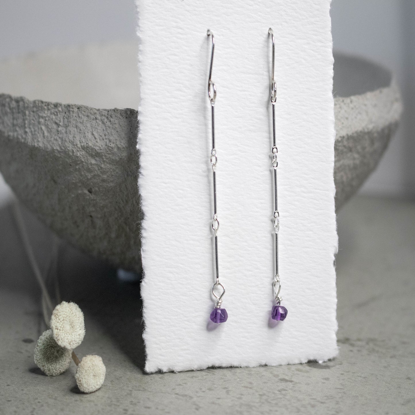 Amethyst Link Chain Earrings-Womens-LittleGreenRoomJewelry-LittleGreenRoomJewelry