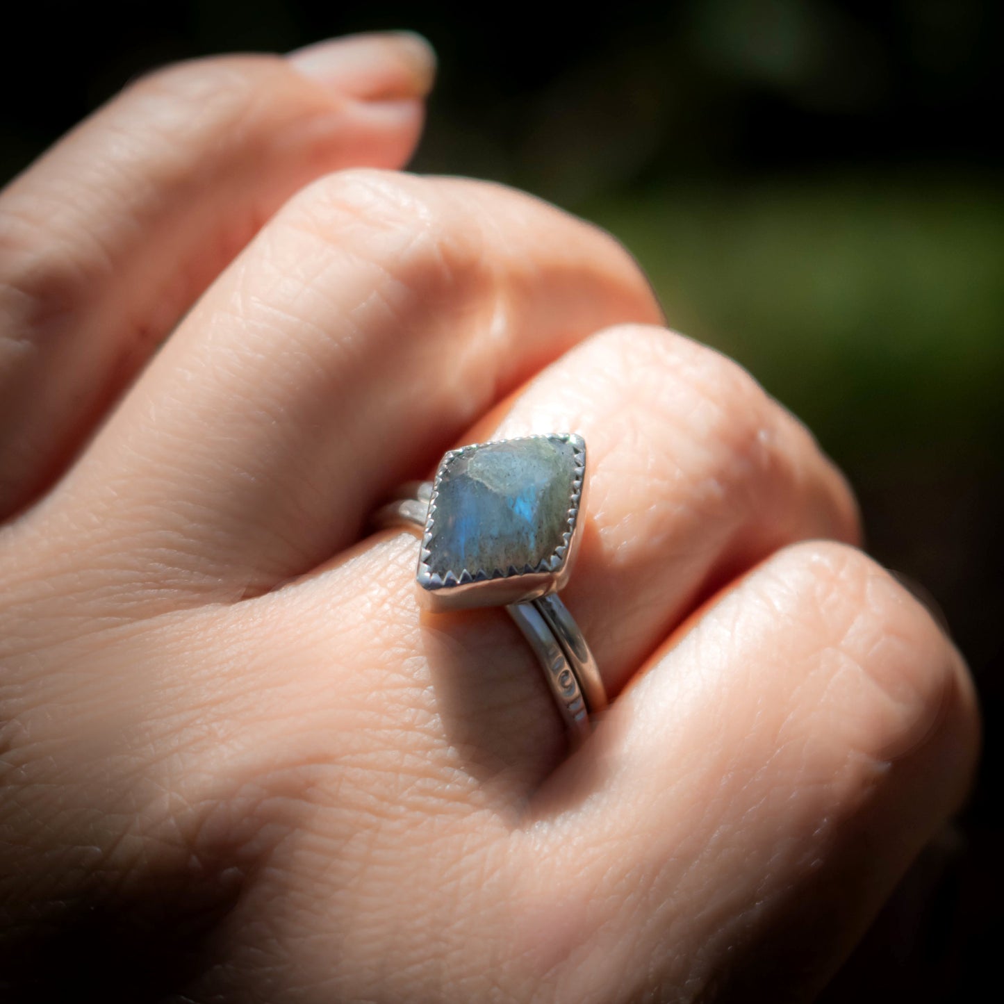 Faceted Labradorite Sterling Silver Ring Set-Womens-LittleGreenRoomJewelry-LittleGreenRoomJewelry