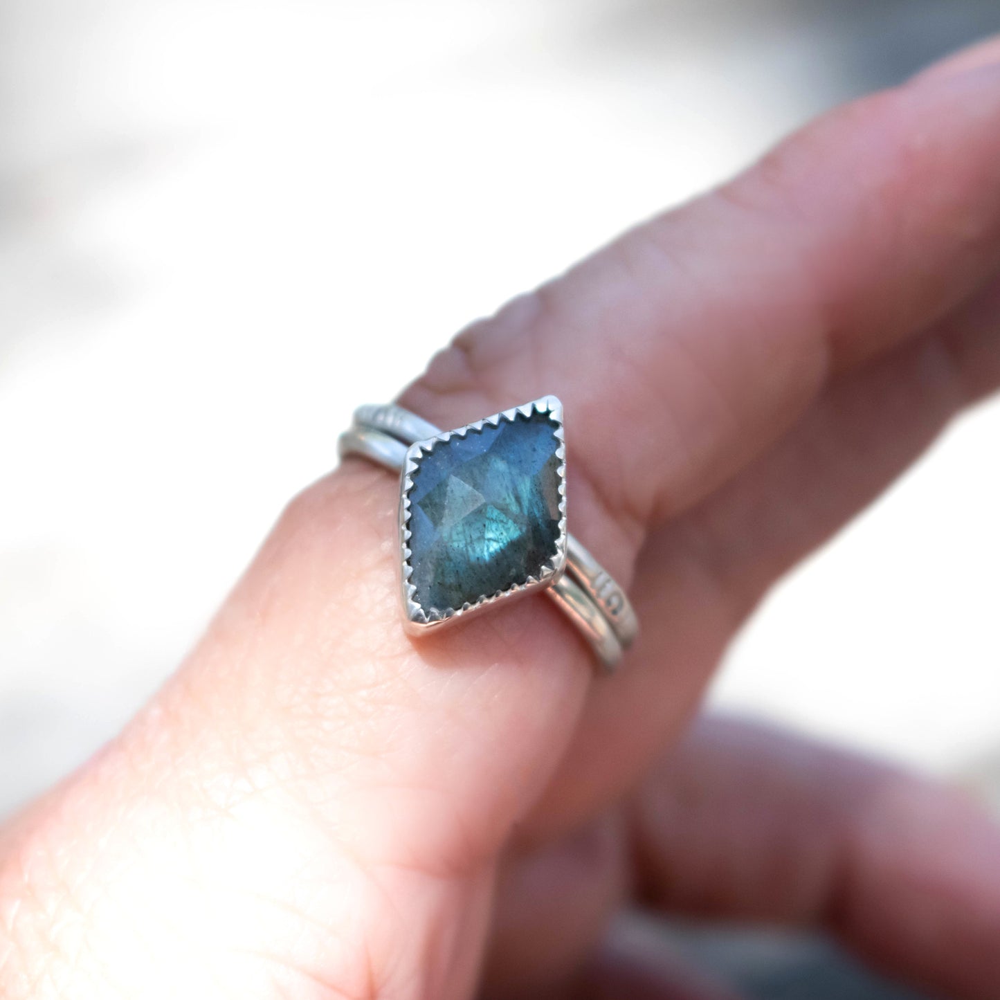 Faceted Labradorite Sterling Silver Ring Set-Womens-LittleGreenRoomJewelry-LittleGreenRoomJewelry