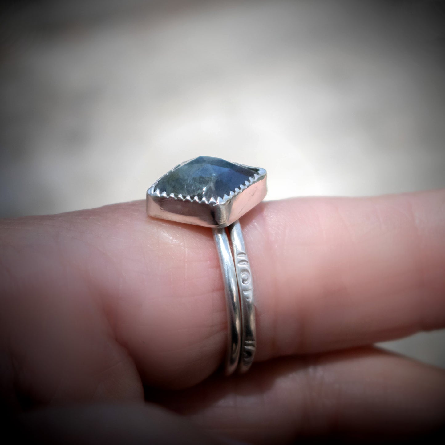 Faceted Labradorite Sterling Silver Ring Set-Womens-LittleGreenRoomJewelry-LittleGreenRoomJewelry
