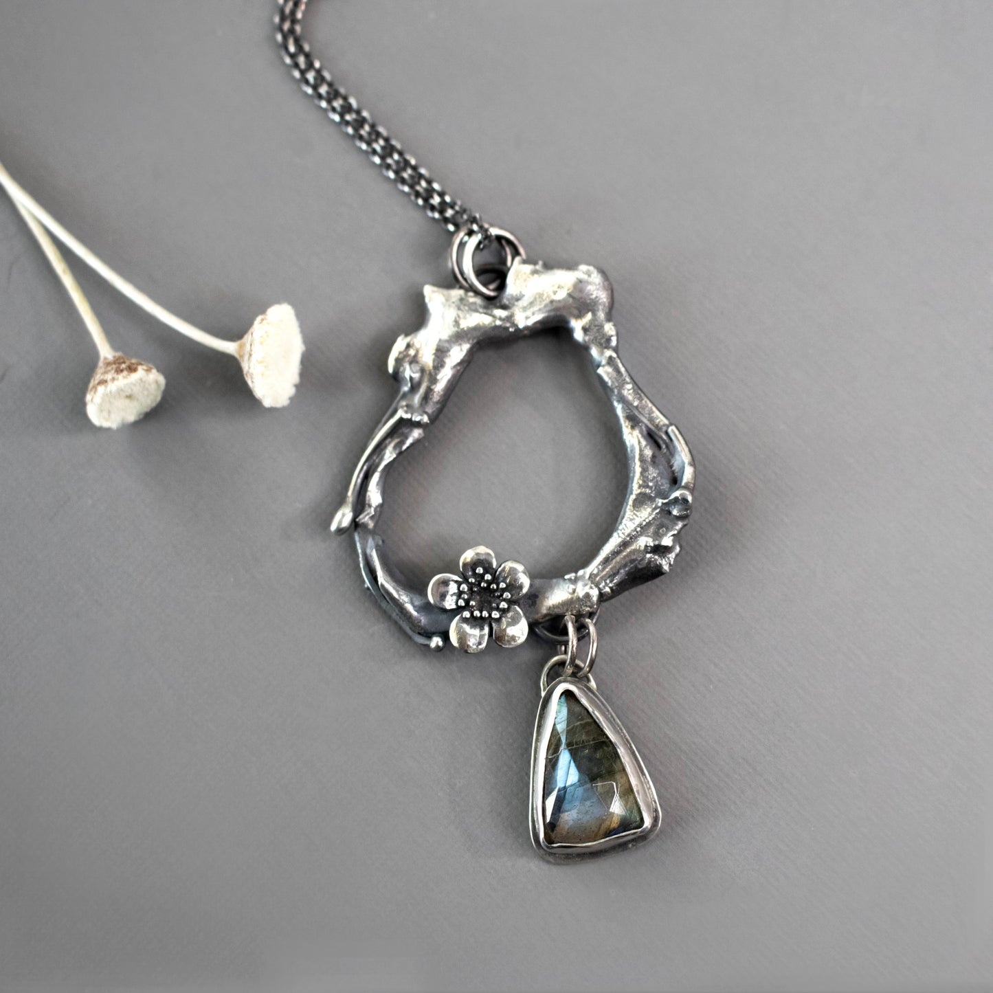 Organic Flower And Faceted Labradorite Necklace-Womens-LittleGreenRoomJewelry-LittleGreenRoomJewelry