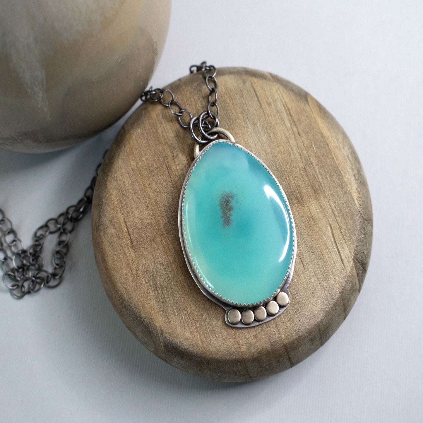 Aqua Agate Gemstone Necklace-Womens-LittleGreenRoomJewelry-LittleGreenRoomJewelry