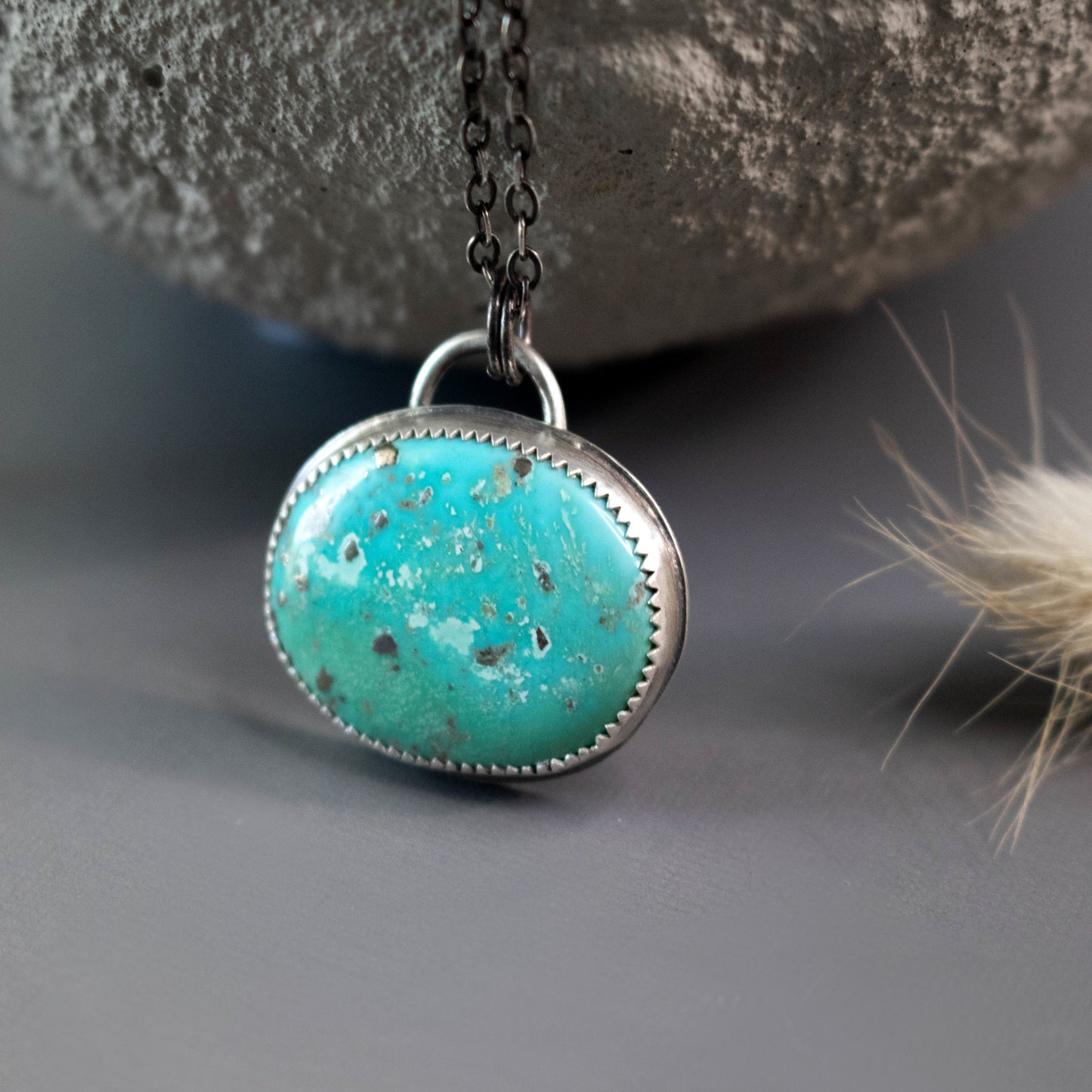 Natural Persian Turquoise Pendant with Pyrite Necklace-Womens-LittleGreenRoomJewelry-LittleGreenRoomJewelry