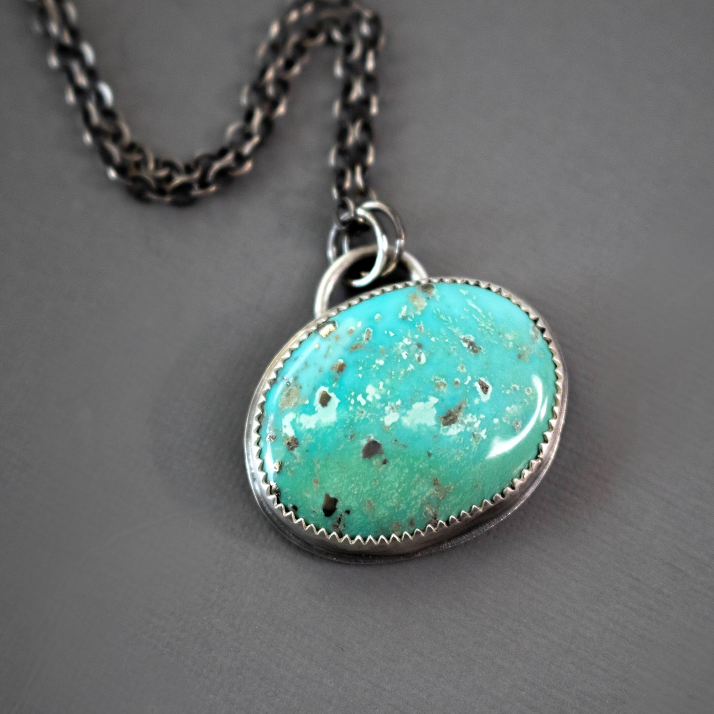 Natural Persian Turquoise Pendant with Pyrite Necklace-Womens-LittleGreenRoomJewelry-LittleGreenRoomJewelry