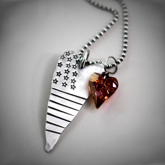 American Flag Stars And Stripes Heart Necklace-Womens-LittleGreenRoomJewelry-LittleGreenRoomJewelry