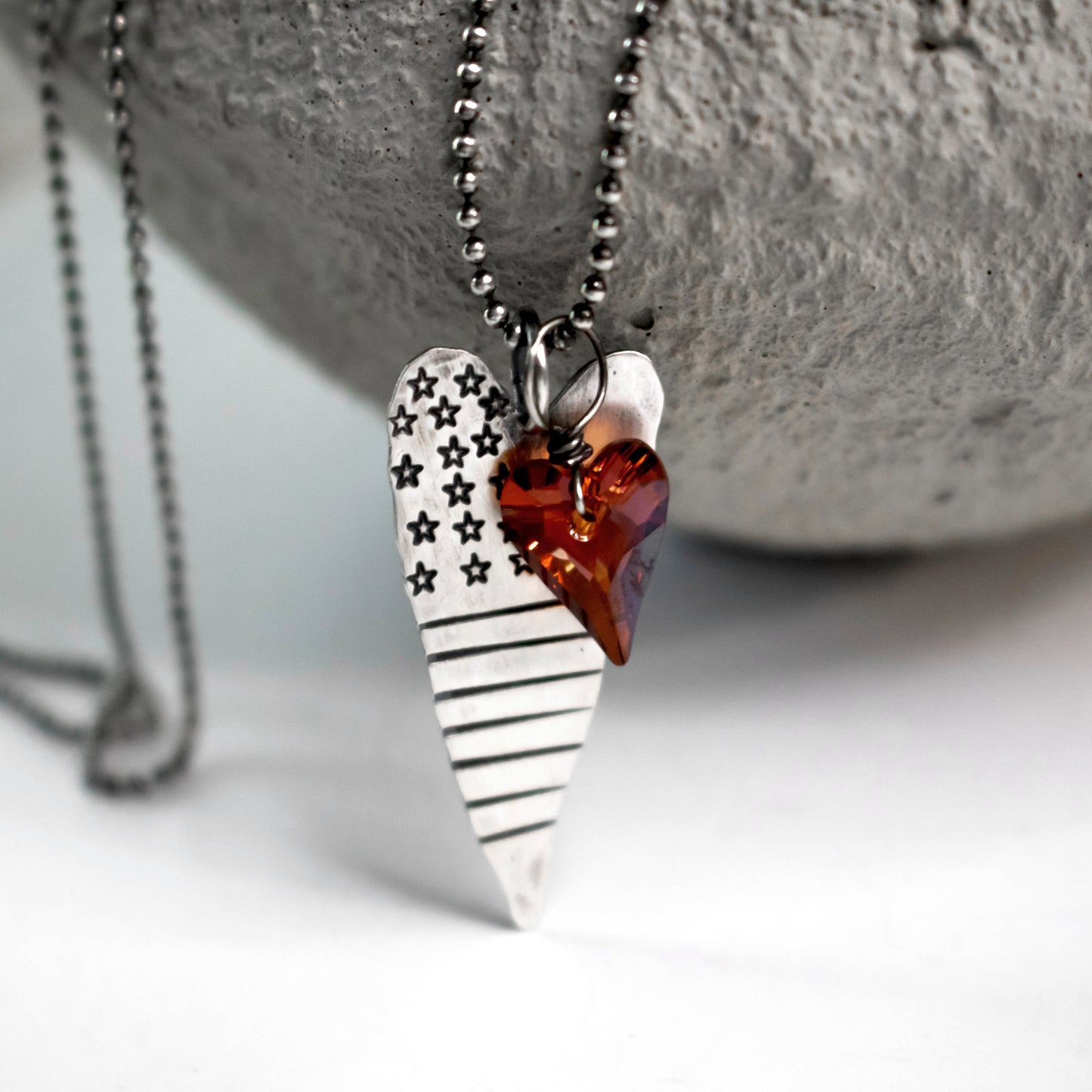 American Flag Stars And Stripes Heart Necklace-Womens-LittleGreenRoomJewelry-LittleGreenRoomJewelry