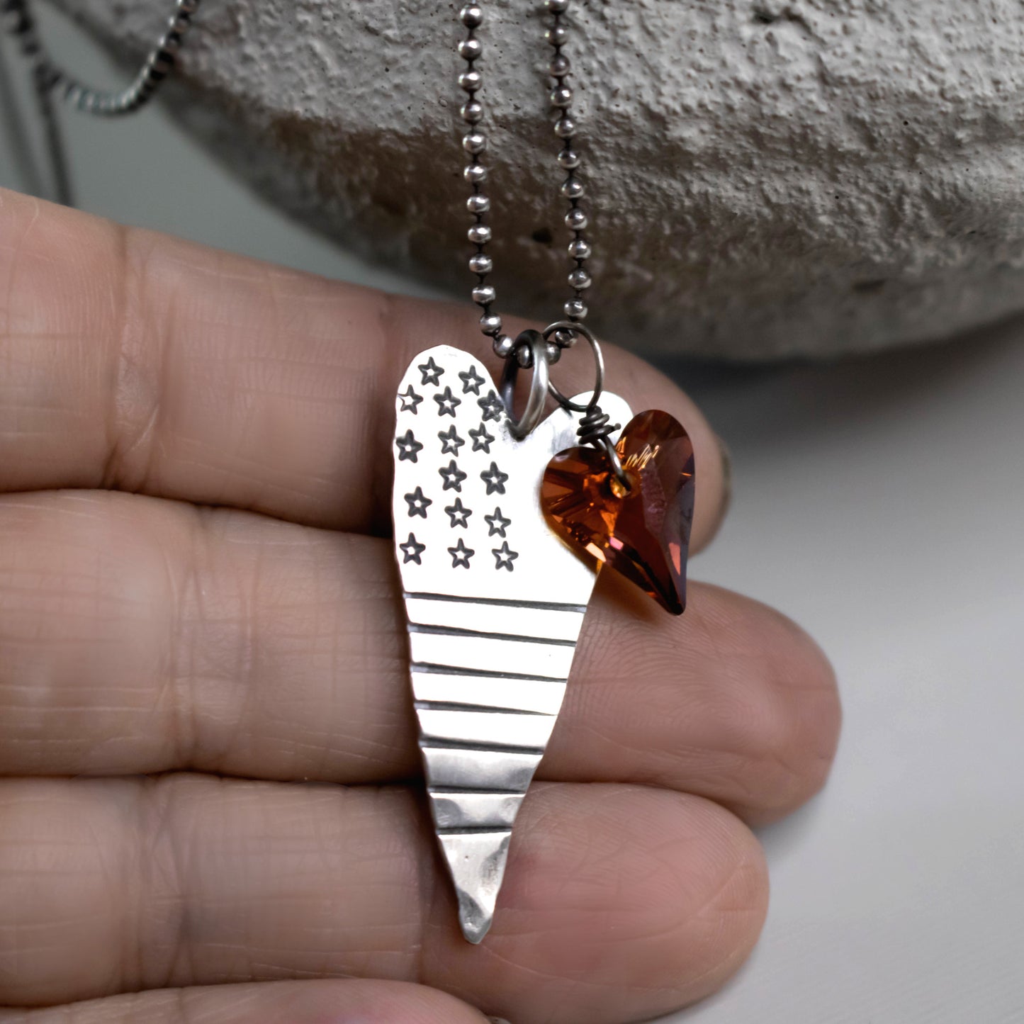 American Flag Stars And Stripes Heart Necklace-Womens-LittleGreenRoomJewelry-LittleGreenRoomJewelry