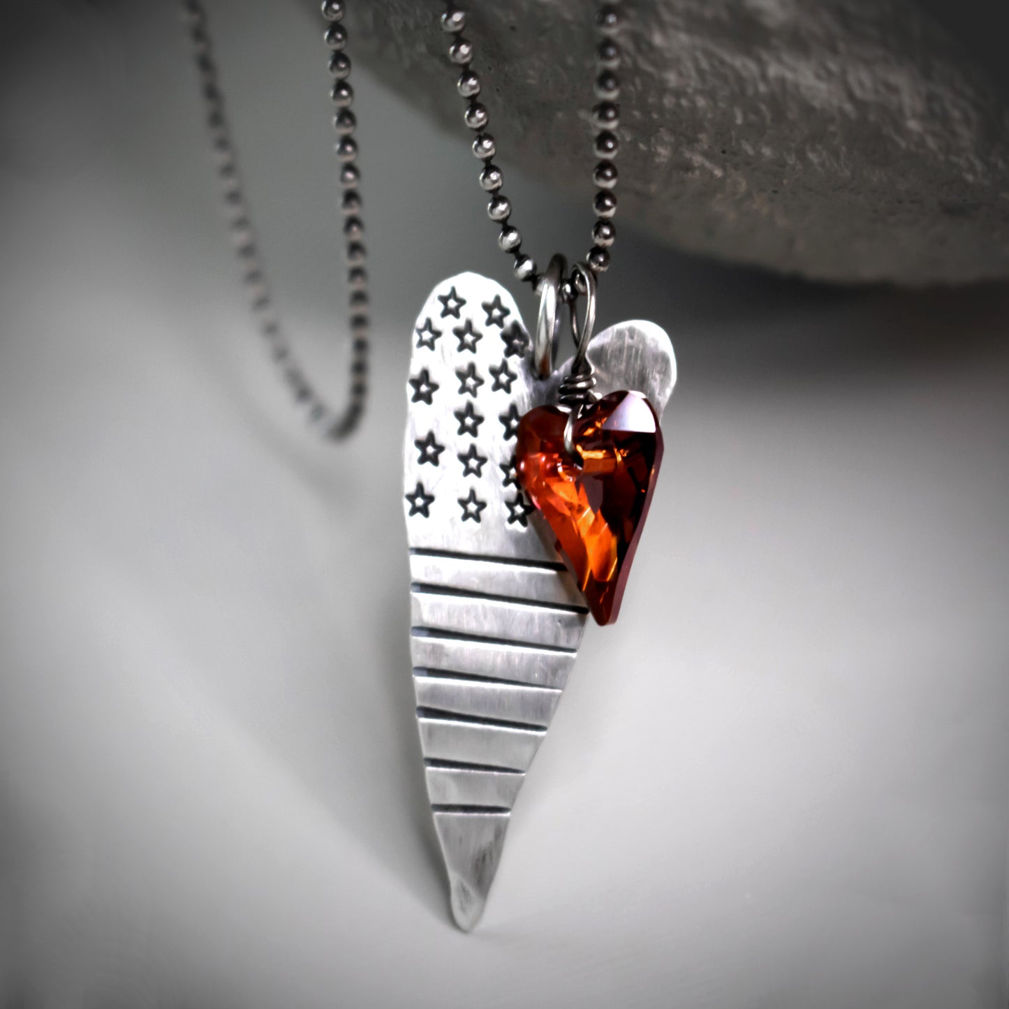 American Flag Stars And Stripes Heart Necklace-Womens-LittleGreenRoomJewelry-LittleGreenRoomJewelry