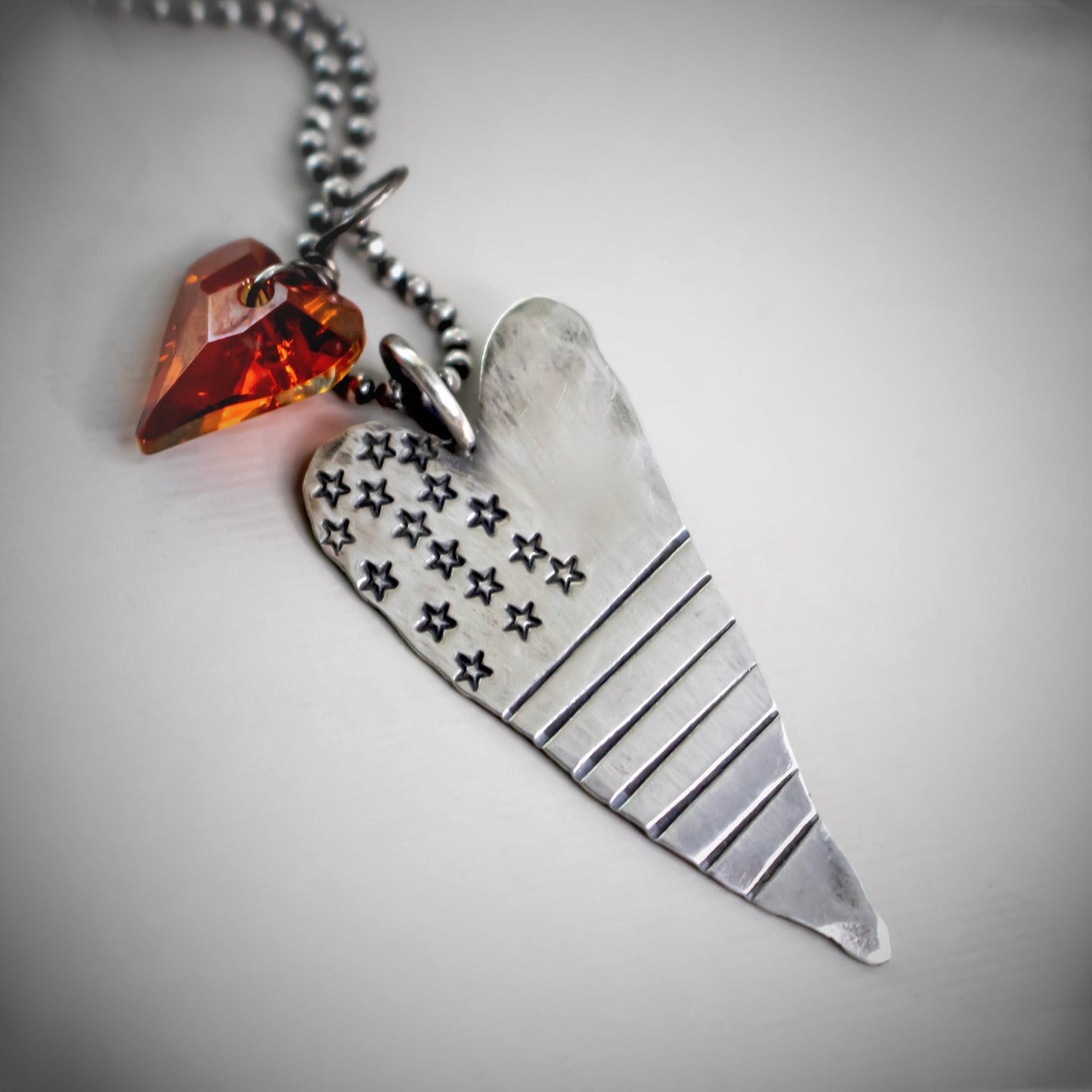 American Flag Stars And Stripes Heart Necklace-Womens-LittleGreenRoomJewelry-LittleGreenRoomJewelry