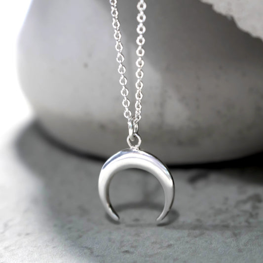 Sterling Silver Crescent Moon Necklace-Womens-LittleGreenRoomJewelry-LittleGreenRoomJewelry