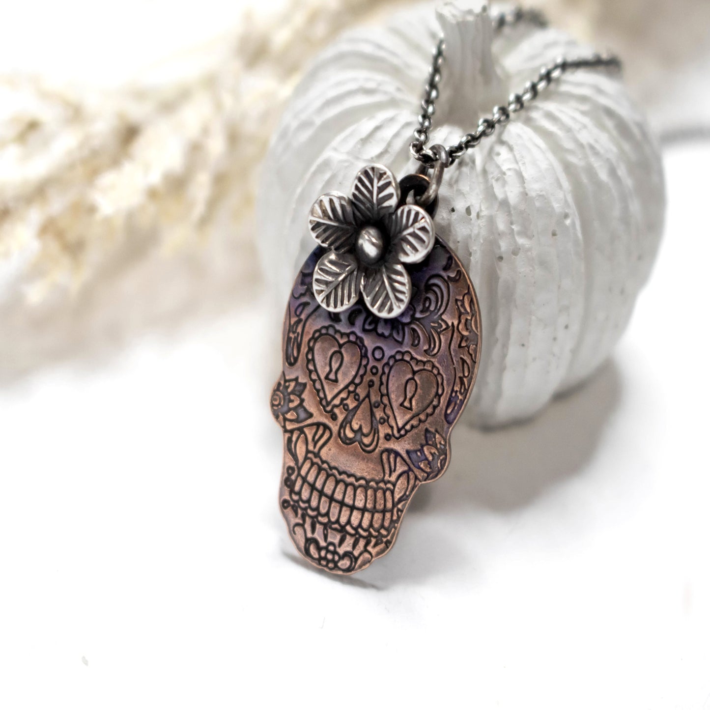 Copper Sugar Skull Necklace-Womens-LittleGreenRoomJewelry-LittleGreenRoomJewelry