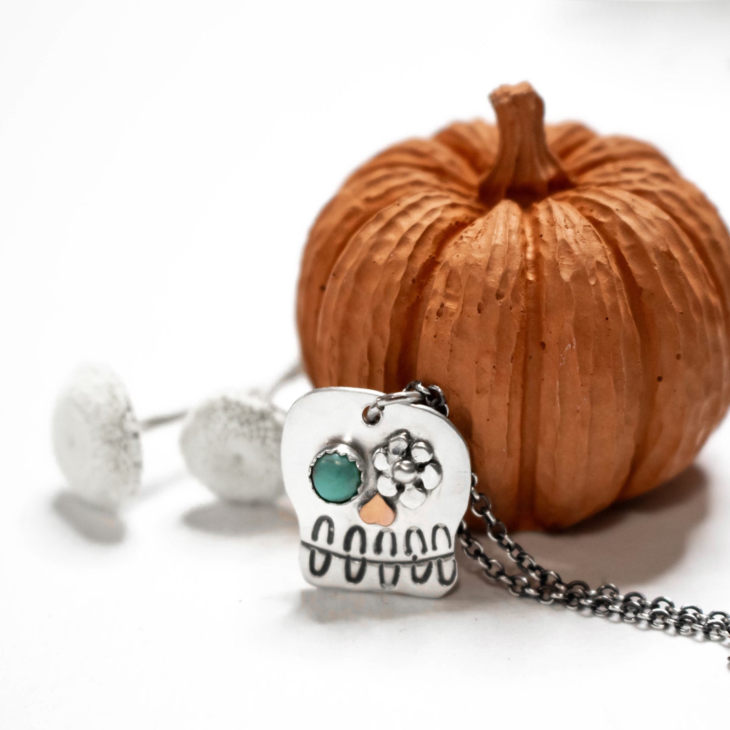 Turquoise Sugar Skull Necklace-Womens-LittleGreenRoomJewelry-LittleGreenRoomJewelry