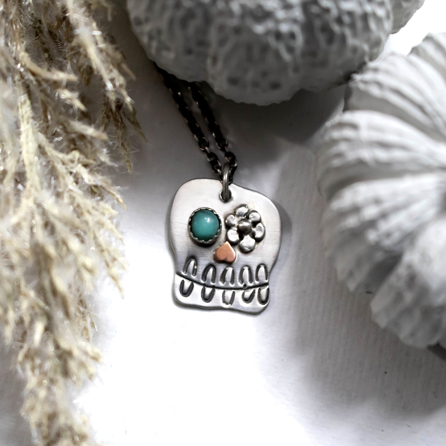 Turquoise Sugar Skull Necklace-Womens-LittleGreenRoomJewelry-LittleGreenRoomJewelry