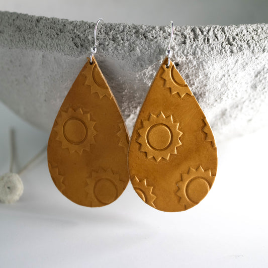 Leather Sunflower Earrings-Womens-LittleGreenRoomJewelry-LittleGreenRoomJewelry