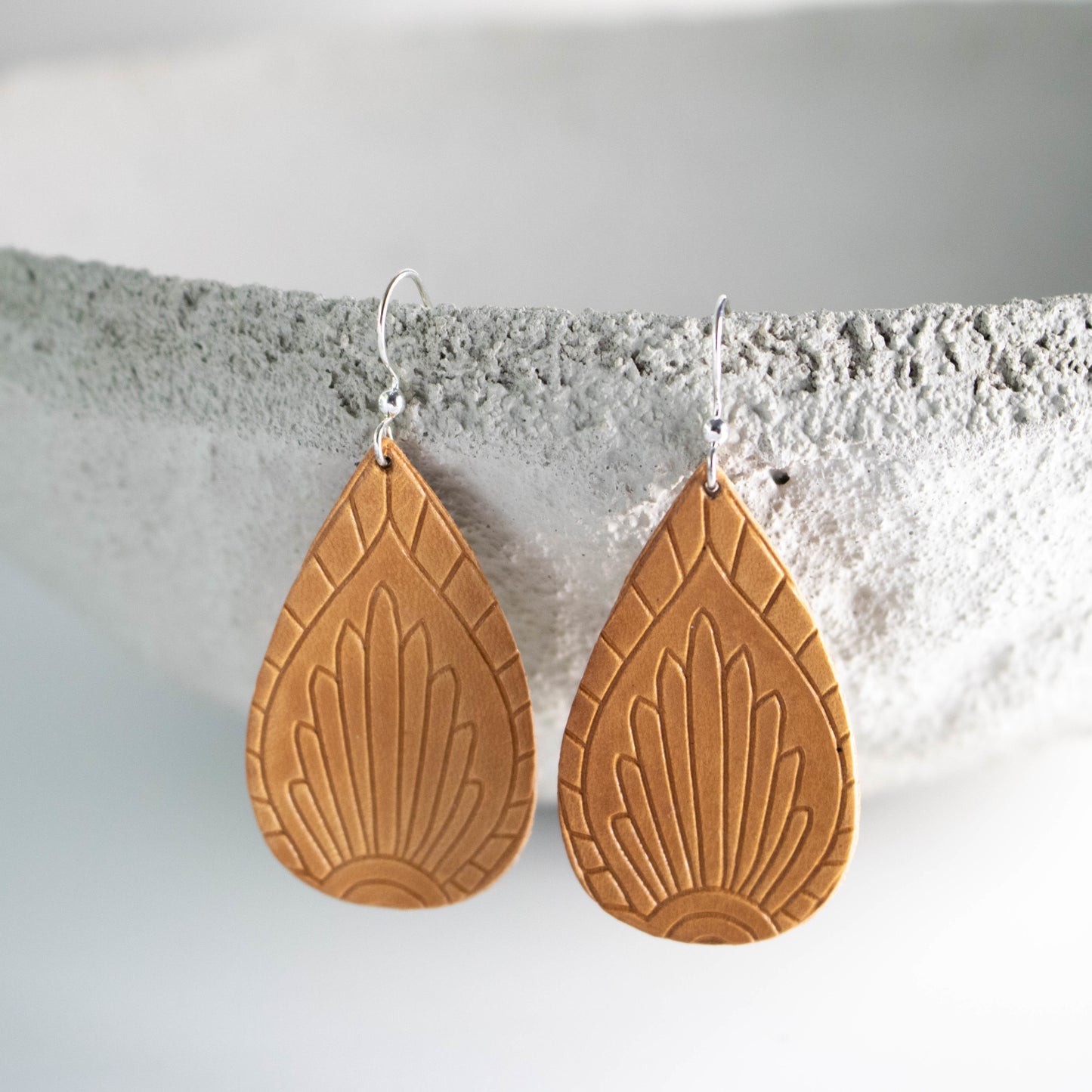 Boho Leather Embossed Earrings-Womens-LittleGreenRoomJewelry-LittleGreenRoomJewelry