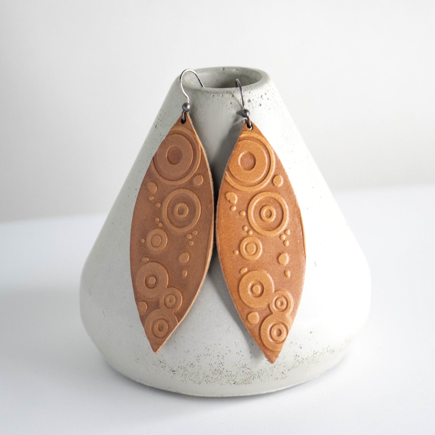 Mod Retro Leather Embossed Earrings-Womens-LittleGreenRoomJewelry-LittleGreenRoomJewelry