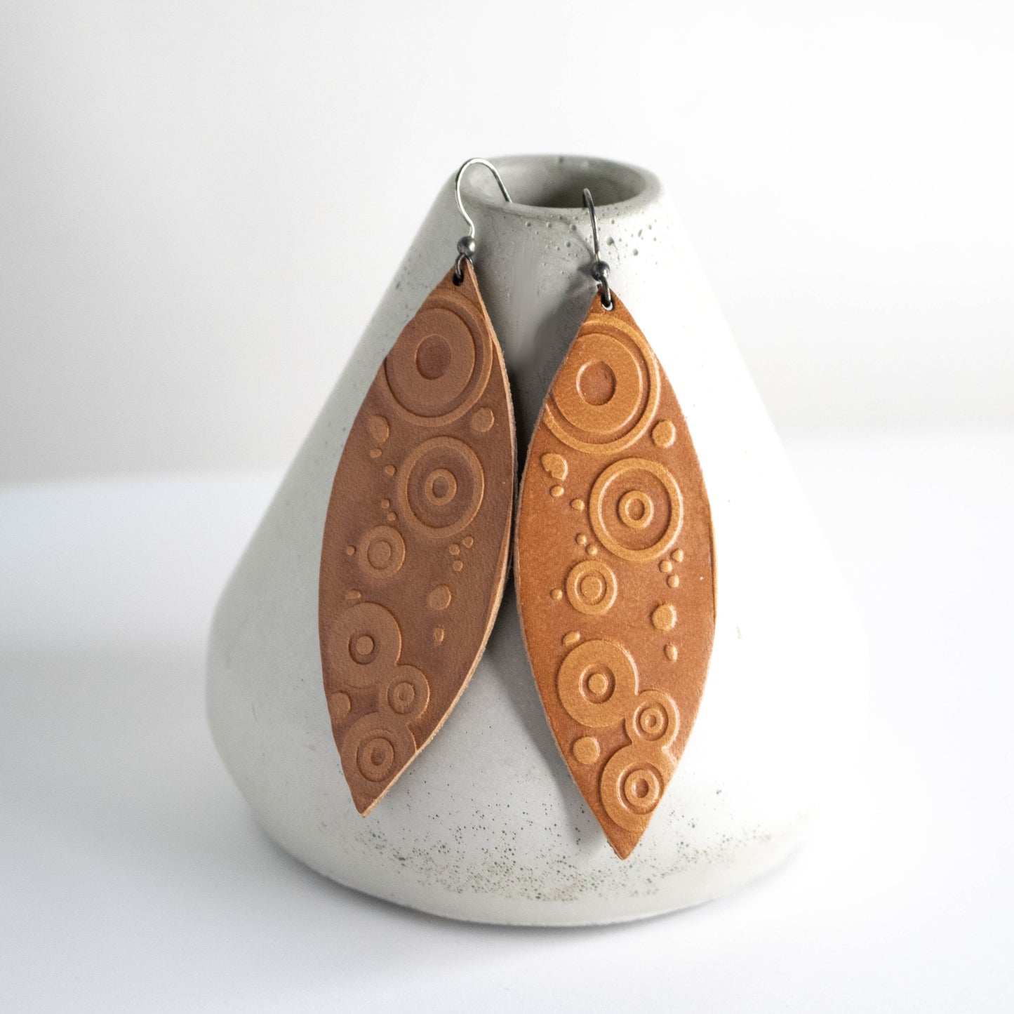 Mod Retro Leather Embossed Earrings-Womens-LittleGreenRoomJewelry-LittleGreenRoomJewelry