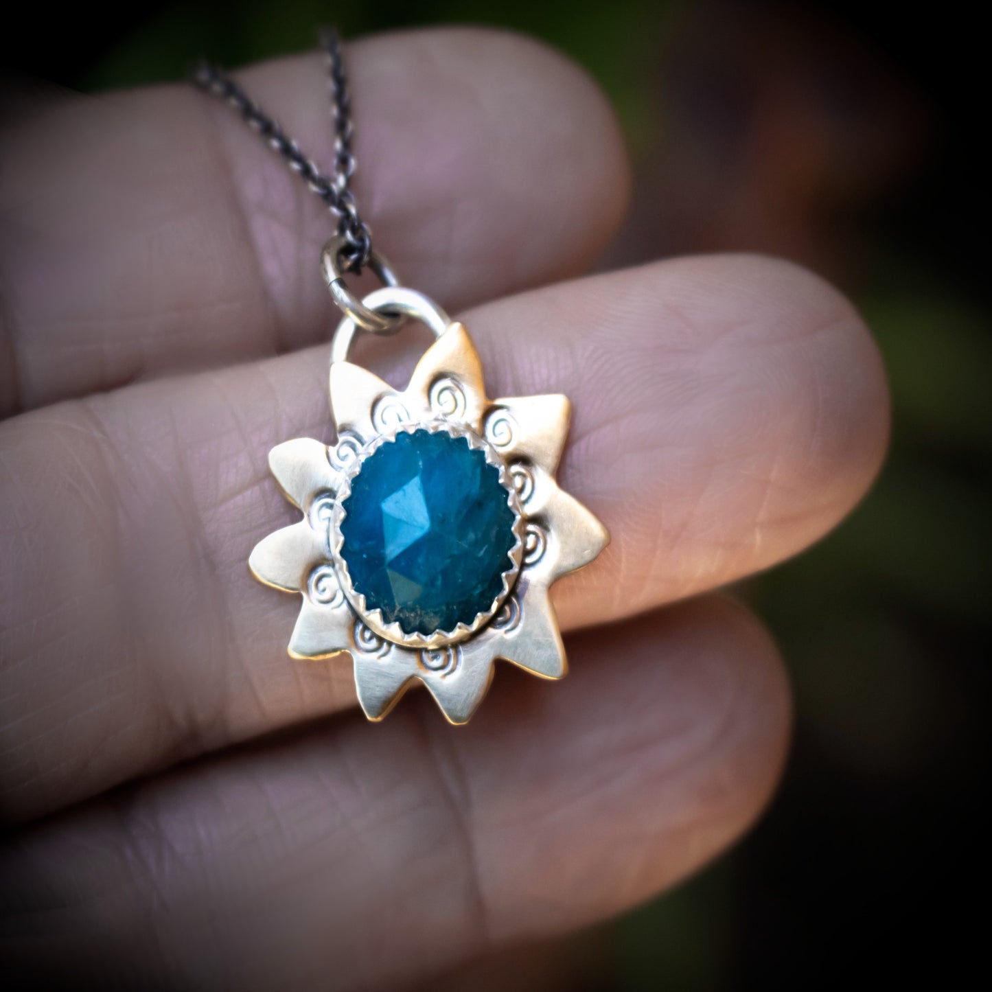 Blue Apatite Sunflower Necklace-Womens-LittleGreenRoomJewelry-LittleGreenRoomJewelry