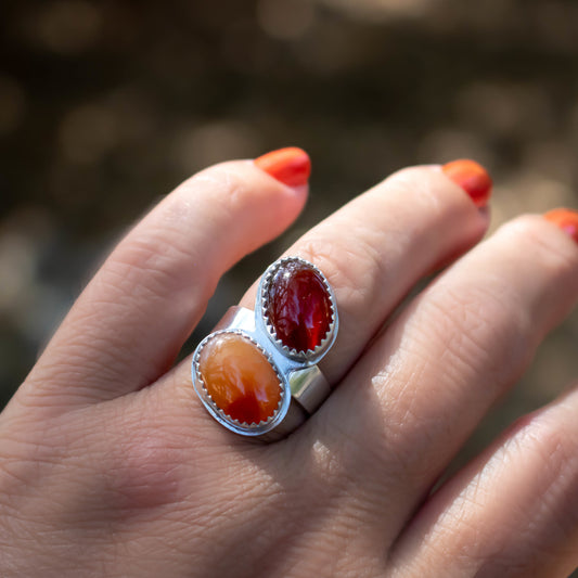 Double Carnelian Stack Statement Ring-Womens-LittleGreenRoomJewelry-LittleGreenRoomJewelry