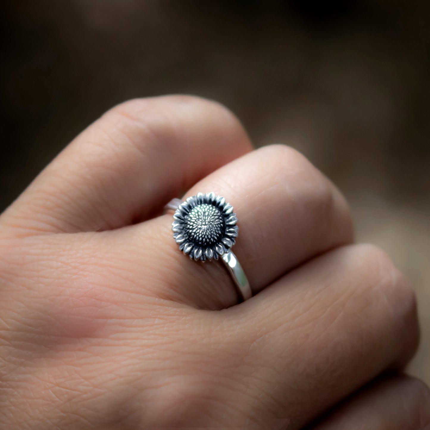 Sterling Silver Mammoth Sunflower Stacking Ring-Womens-LittleGreenRoomJewelry-LittleGreenRoomJewelry