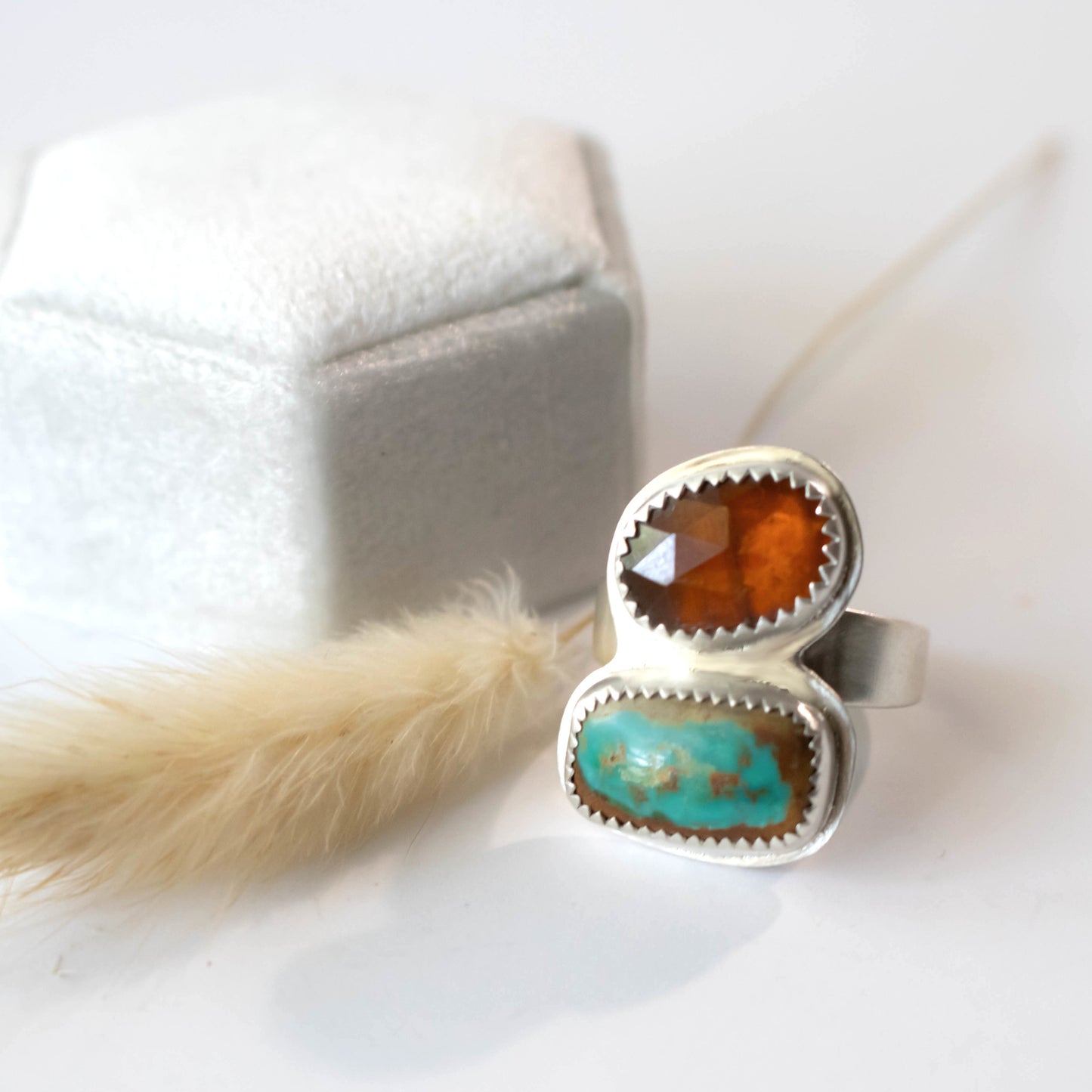 Turquoise And Orange Kyanite Statement Ring-Womens-LittleGreenRoomJewelry-LittleGreenRoomJewelry
