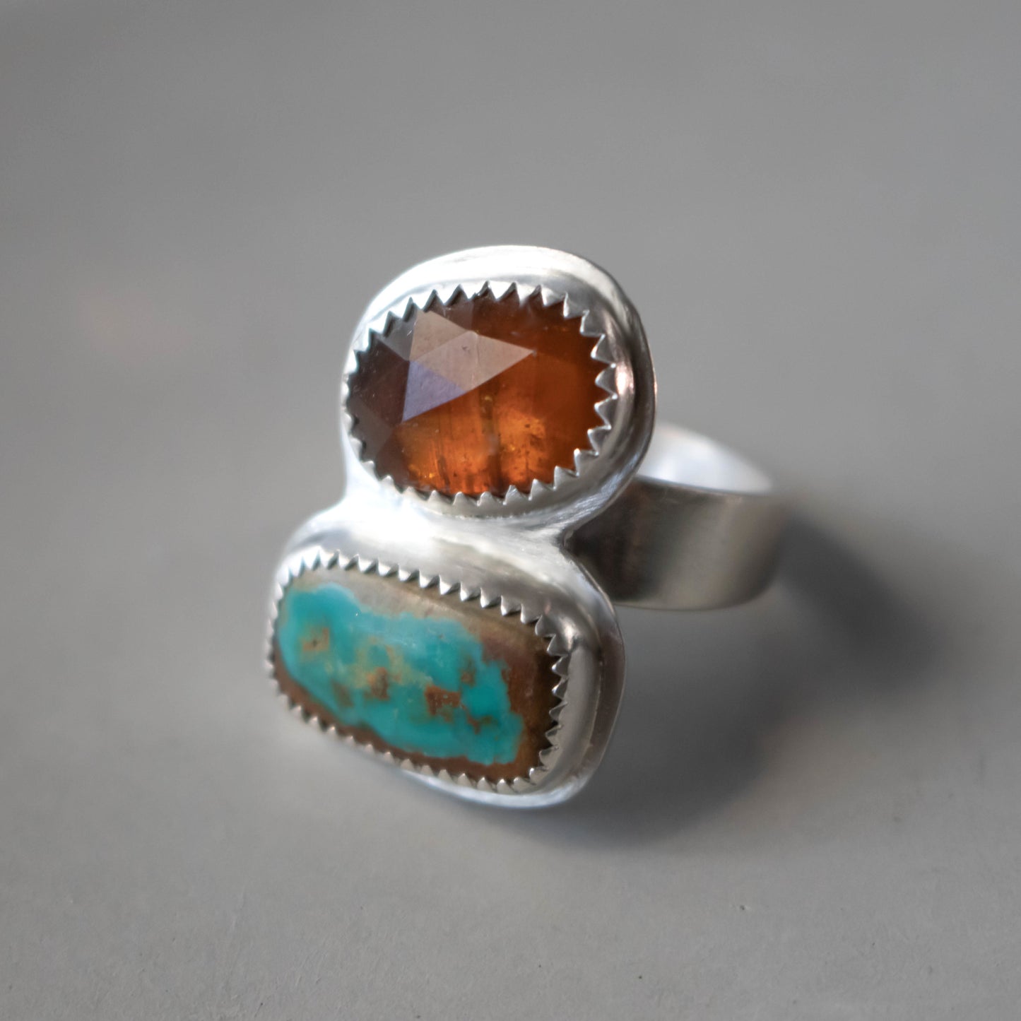 Turquoise And Orange Kyanite Statement Ring-Womens-LittleGreenRoomJewelry-LittleGreenRoomJewelry