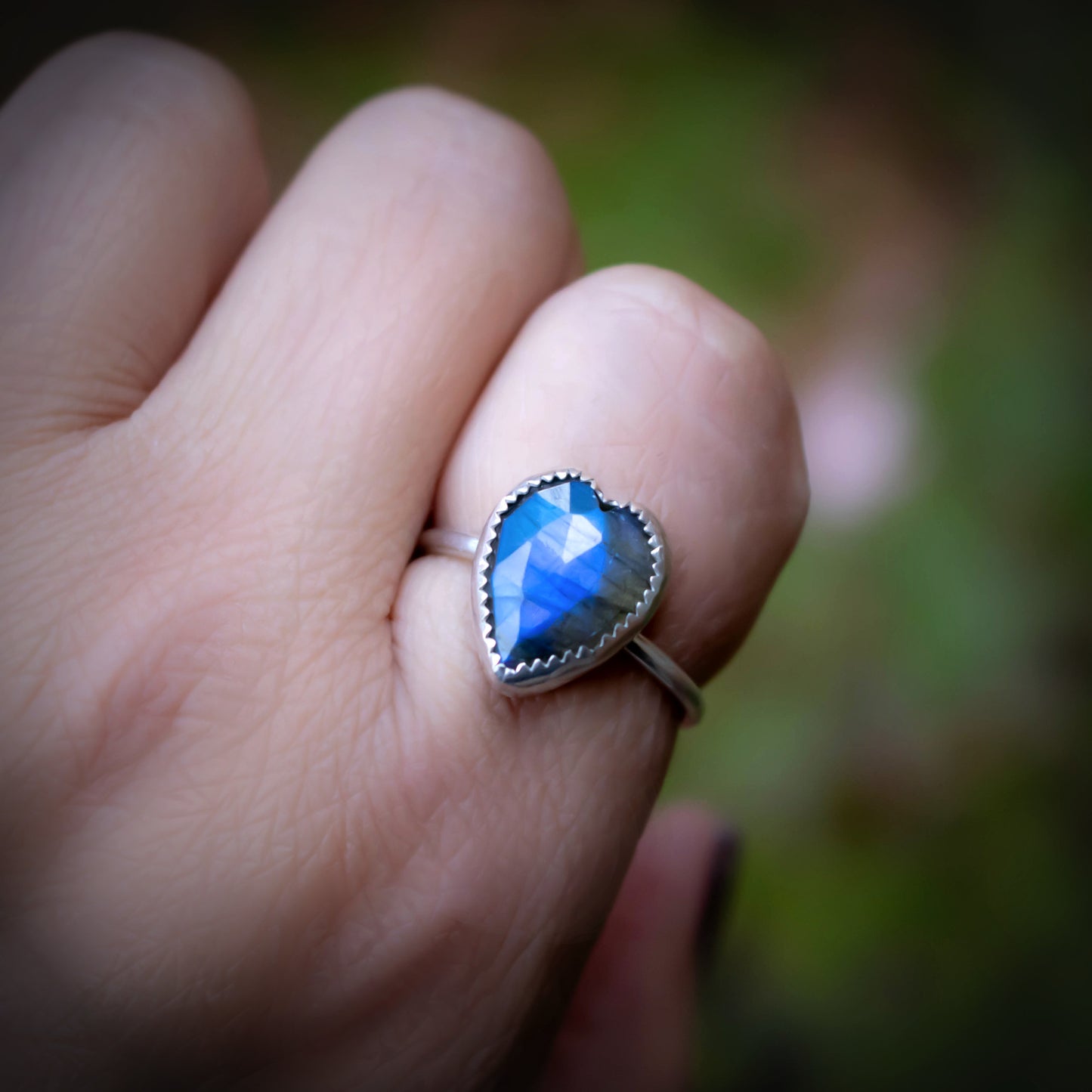 Size 9 Blue Heart Labradorite Stacking Ring-Womens-LittleGreenRoomJewelry-LittleGreenRoomJewelry