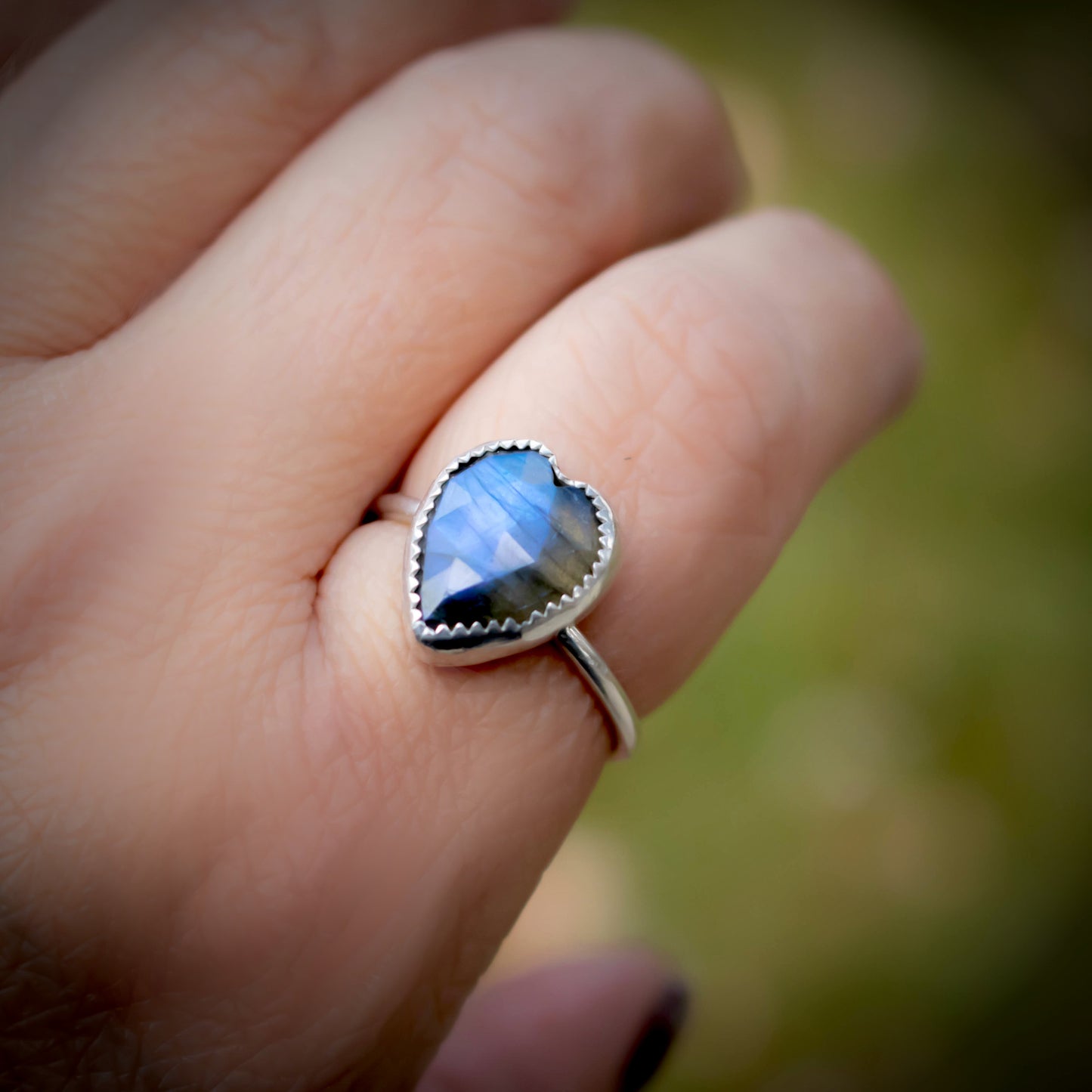 Size 9 Blue Heart Labradorite Stacking Ring-Womens-LittleGreenRoomJewelry-LittleGreenRoomJewelry