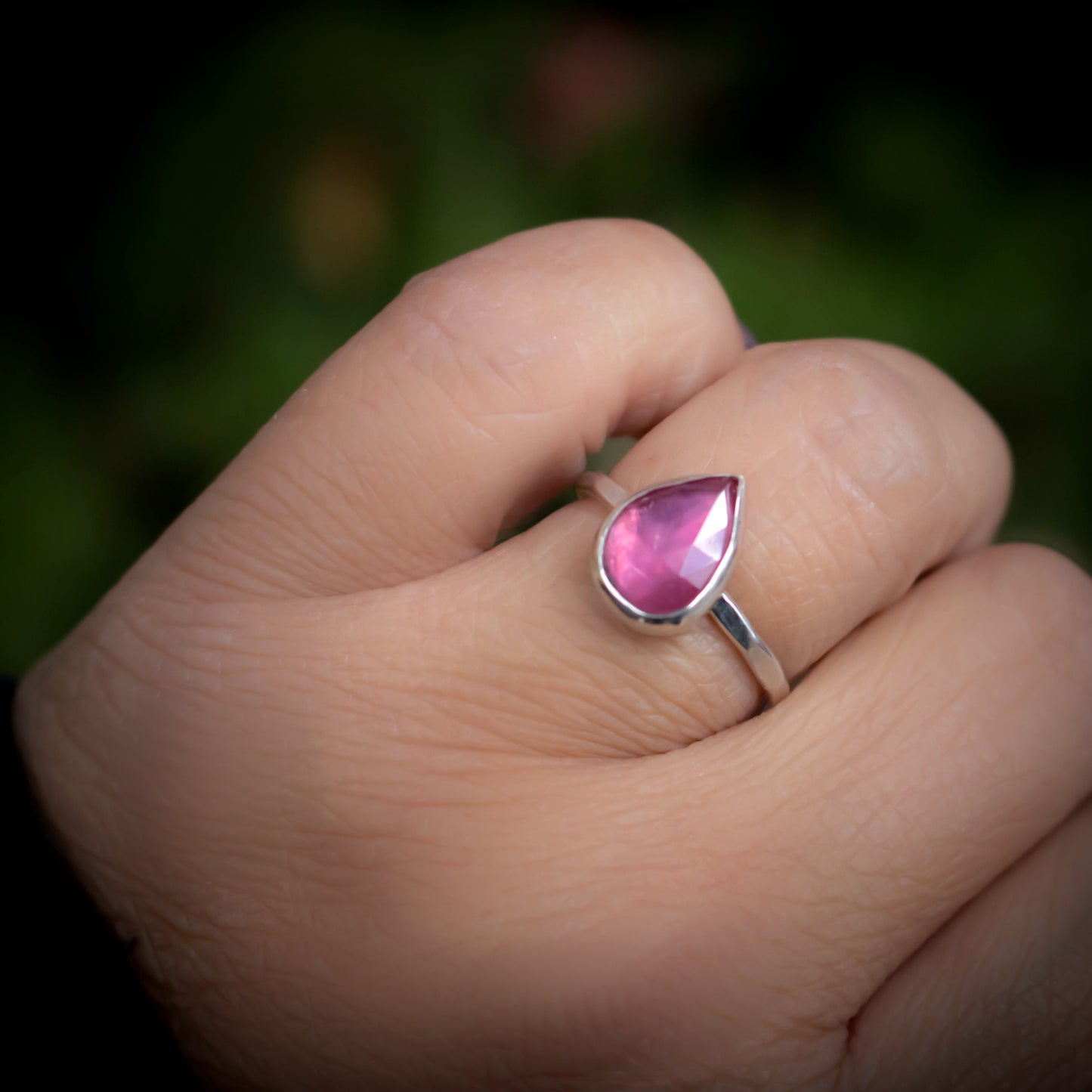 Faceted Pink Sapphire Pear Shaped Ring Size 7.5-Womens-LittleGreenRoomJewelry-LittleGreenRoomJewelry