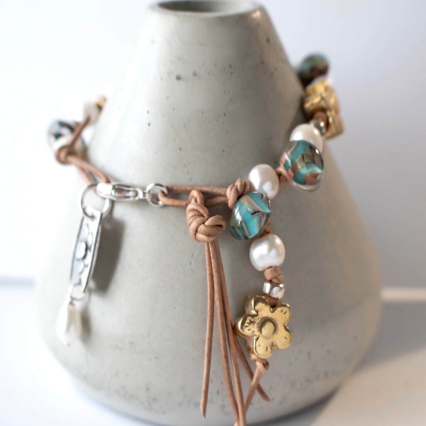 Yellow Sunflower Freshwater Pearl Bracelet-Womens-LittleGreenRoomJewelry-LittleGreenRoomJewelry