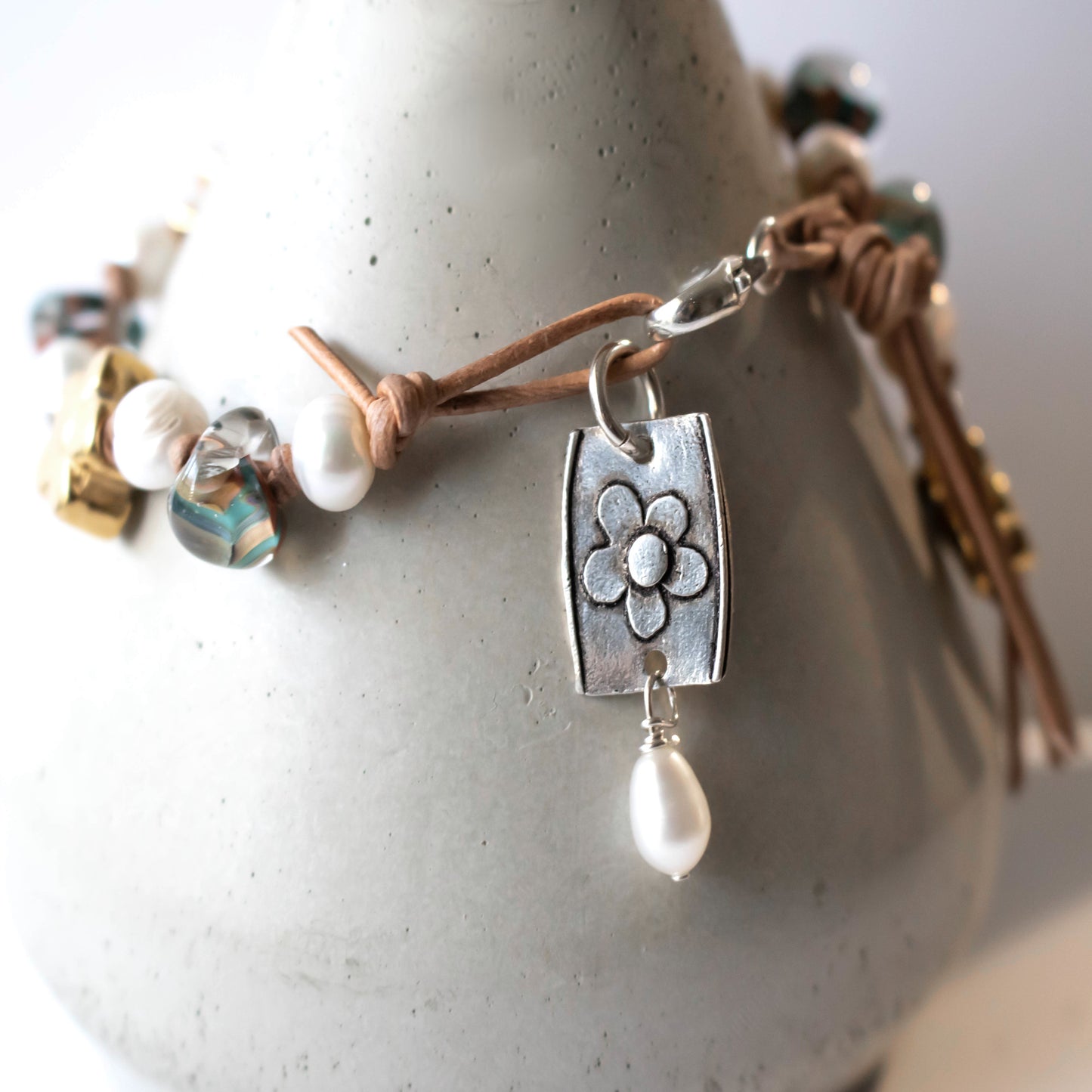 Yellow Sunflower Freshwater Pearl Bracelet-Womens-LittleGreenRoomJewelry-LittleGreenRoomJewelry